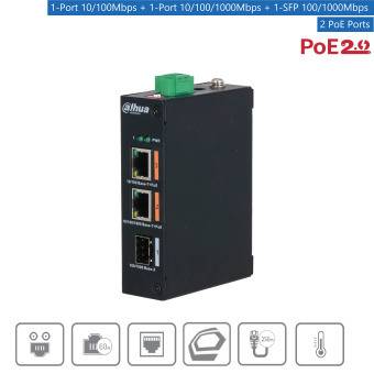 Dahua - PFS3103-1GT1ET-60-V2 - Switch - 2 Hi-PoE - 1 SFP, - 3 Port Switch - 1x PoE Port 1x 10/100 Mbps - 1x PoE Port 10