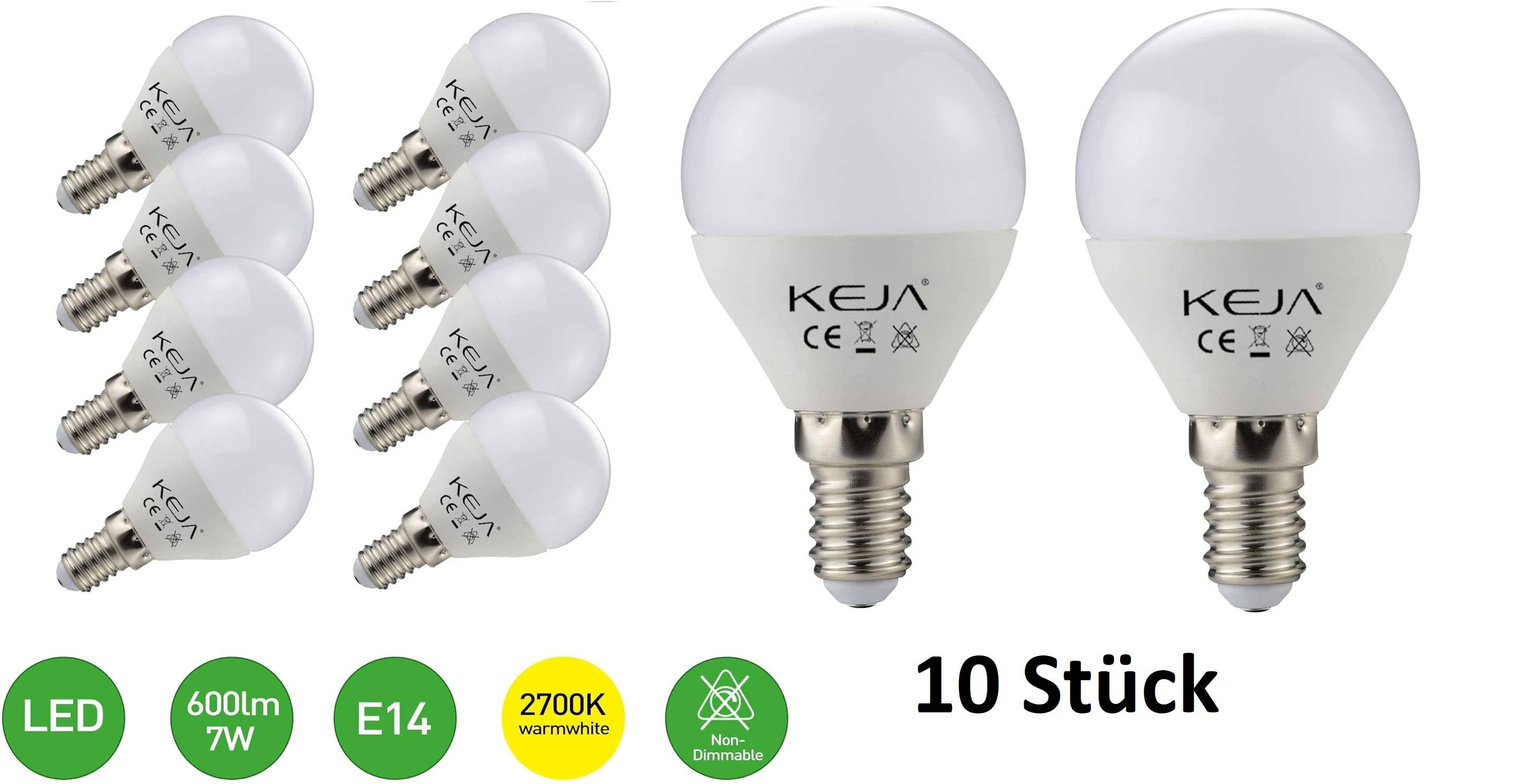 10 x KEJA LED Leuchtmittel Brine Lampe 7W E14 matt 600lm hell warmweiß 2700K