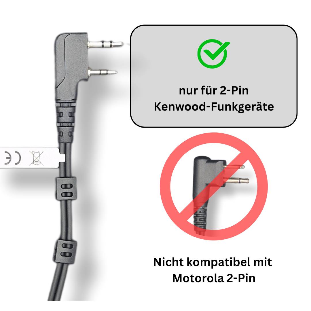 funkKRAFT SecureWave Pro K – Security Headset mit Schallschlauch für Kenwood 2-Pin Funkgeräte