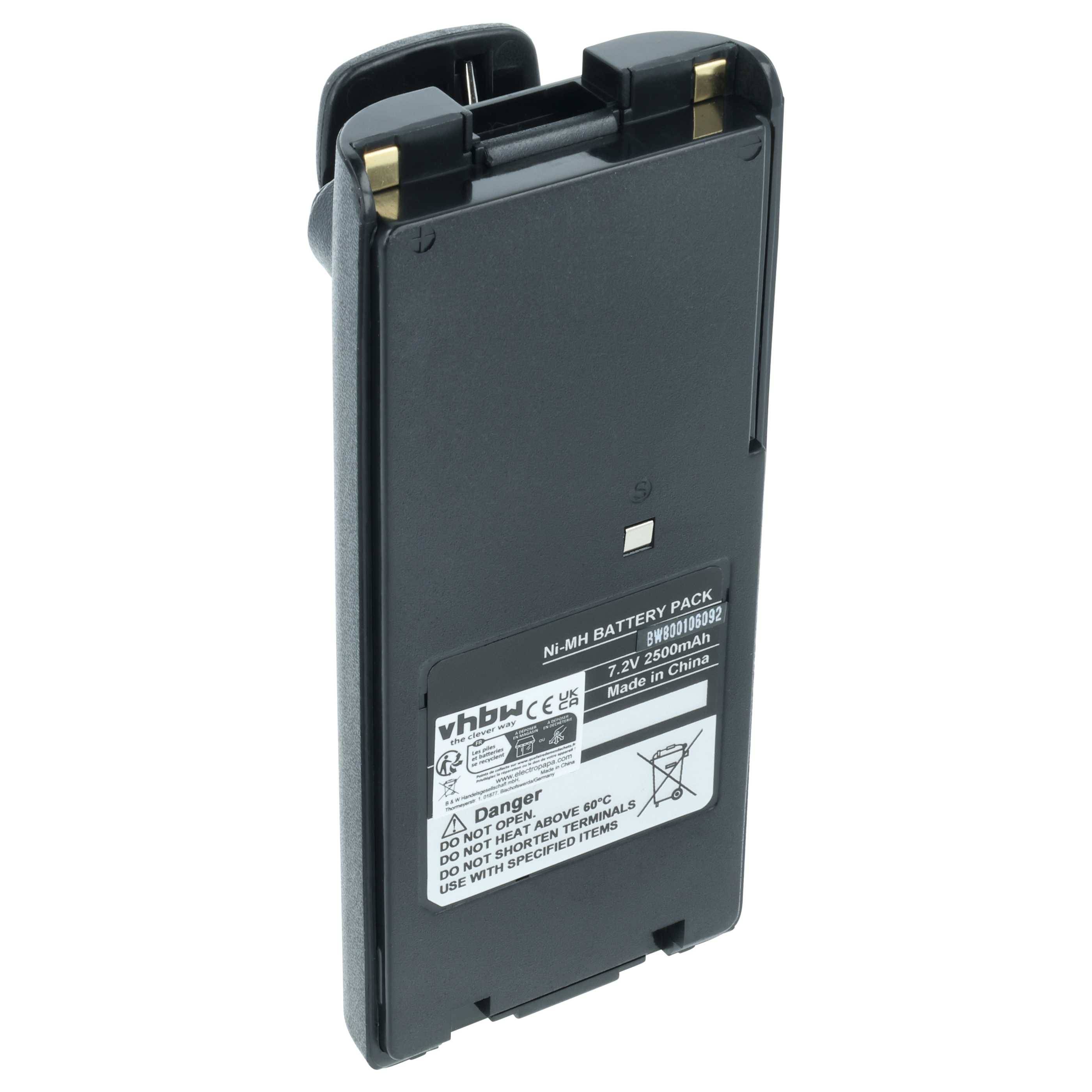 vhbw Akku kompatibel mit Icom IC-V81, IC-V82, IC-U82, IC-V8 Funkgerät, Walkie Talkie (2500 mAh, 7,2 V, NiMH) + Gürtelclip