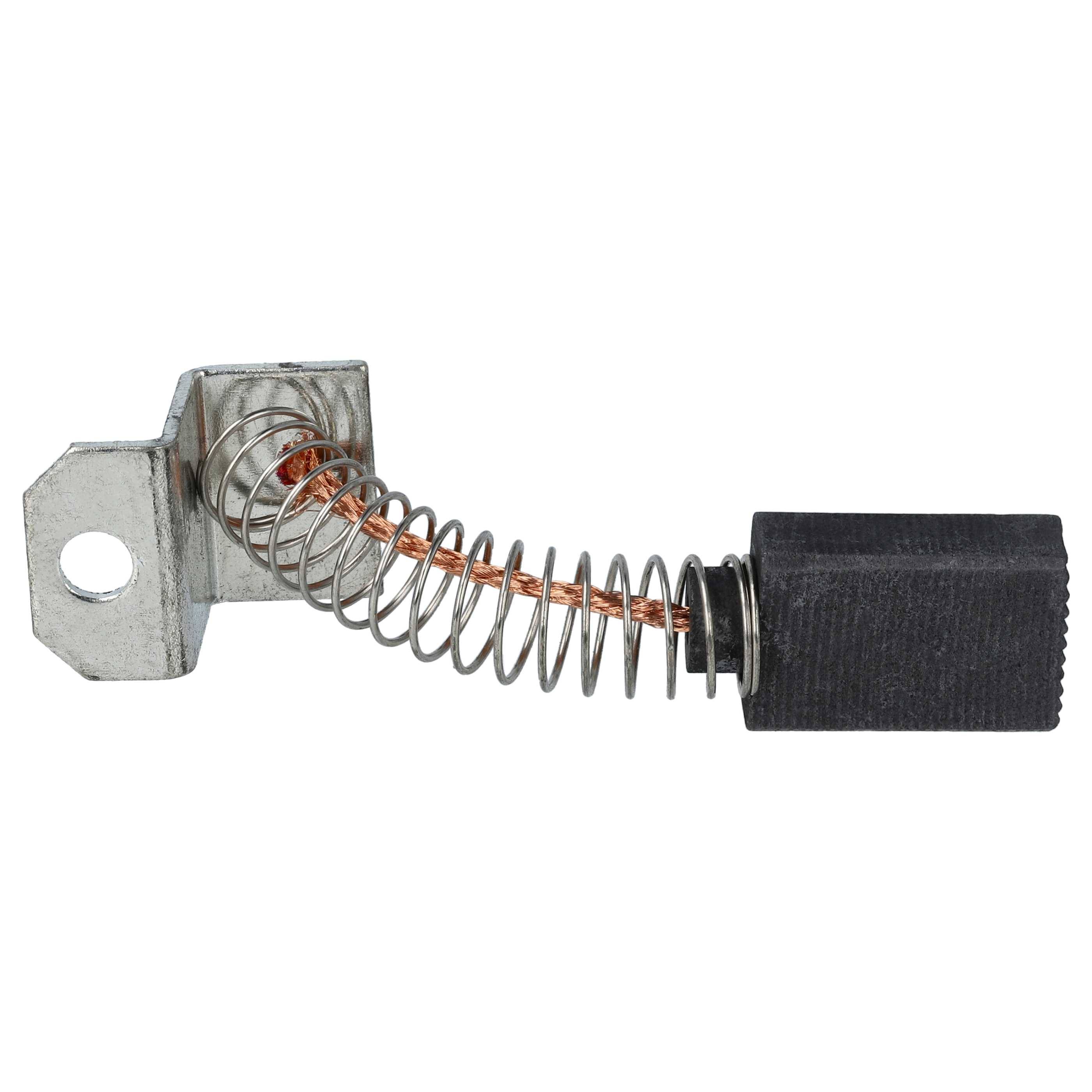 Eine Kohlebürste mit Metallstecker und Spiralfeder, typischerweise in Motoren verwendet, um Strom zu leiten. Hauptkomponente ist ein Block mit befestigter Feder.