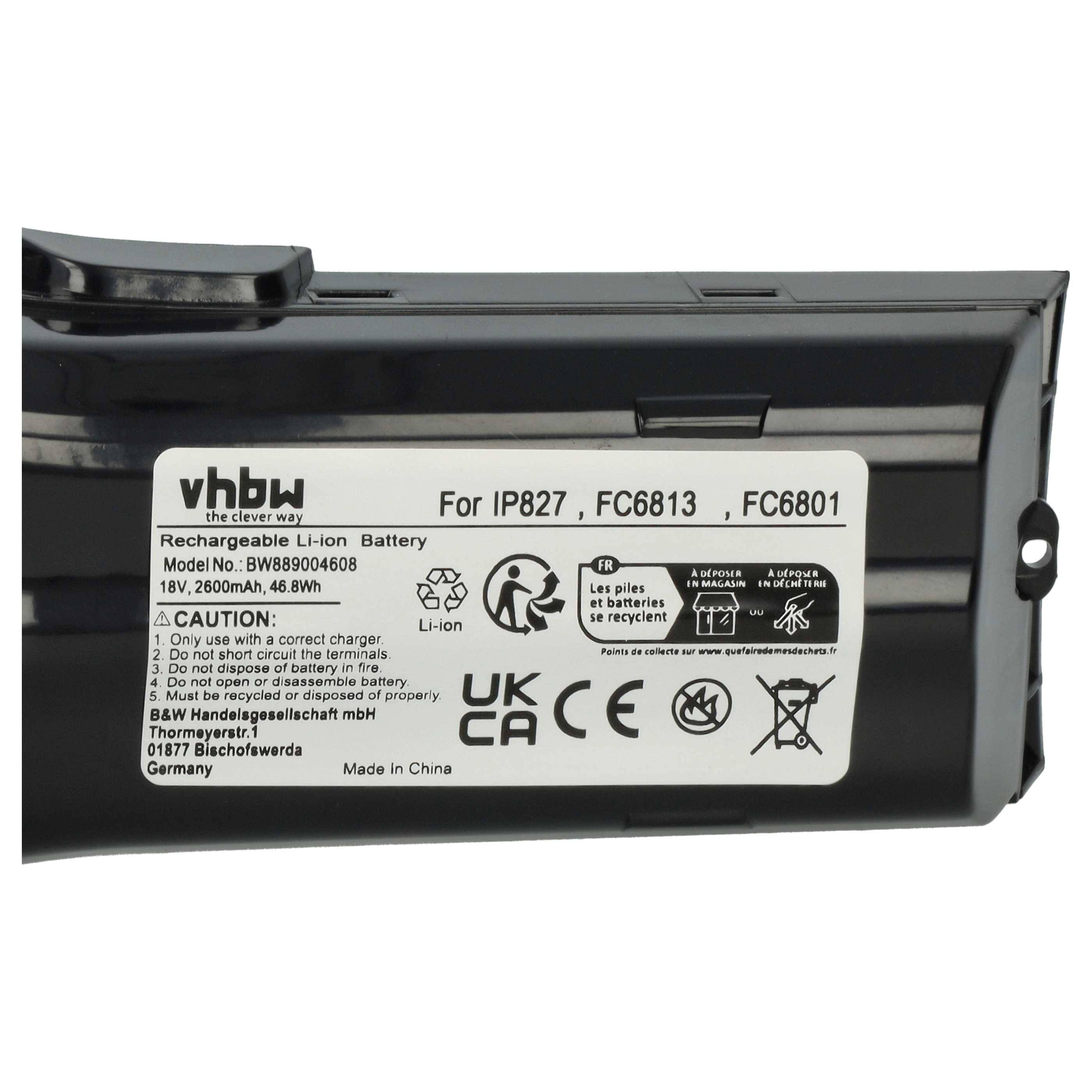 vhbw Akku kompatibel mit Philips FC6814, FC6813, FC6813/01 Staubsauger Schwarz (2600 mAh, 18 V, Li-Ion)