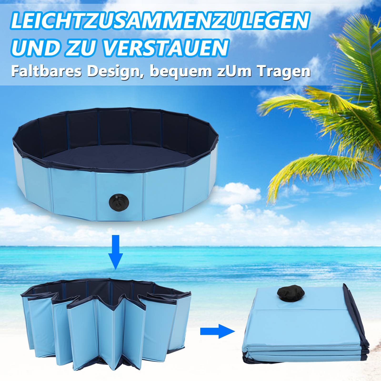 Hundepool Faltbar Pool Schwimmbecken Swimmingpool Hunde Planschbecken Bad Ø 80cm x H 20cm
