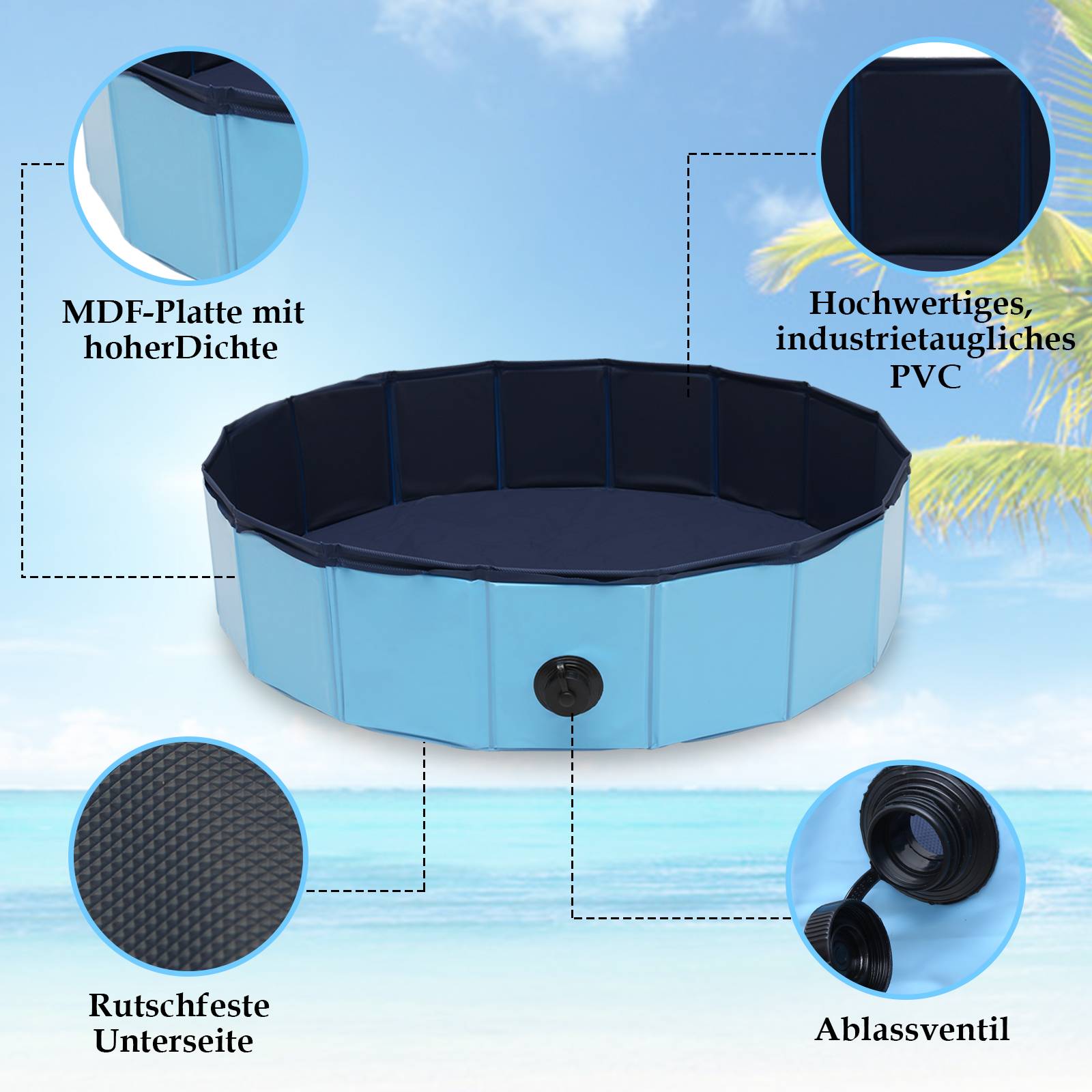 Hundepool Faltbar Pool Schwimmbecken Swimmingpool Hunde Planschbecken Bad Ø 80cm x H 20cm