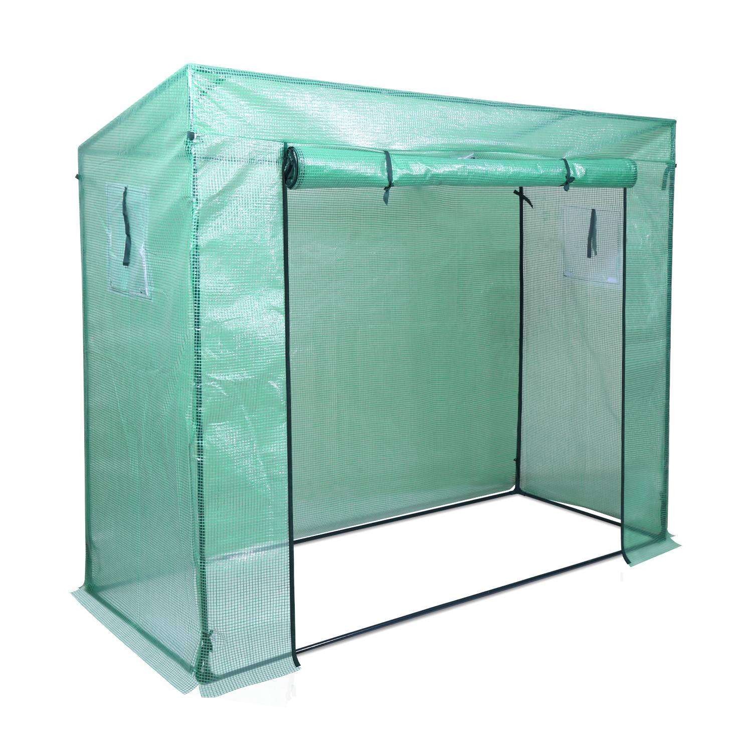 Foliengewächshaus Gewächshaus für Tomaten 200 x 80 x 173/143cm (LxBxH) , mit Gitternetzfolie und Fernster für Garten zur Aufzucht, Schrägdach, Gr