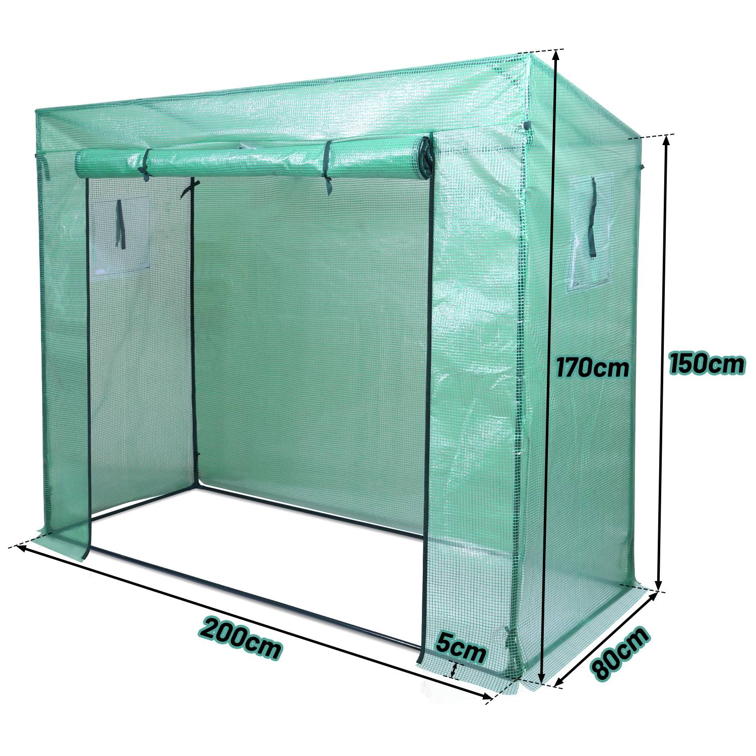 Foliengewächshaus Gewächshaus für Tomaten 200 x 80 x 173/143cm (LxBxH) , mit Gitternetzfolie und Fernster für Garten zur Aufzucht, Schrägdach, Gr