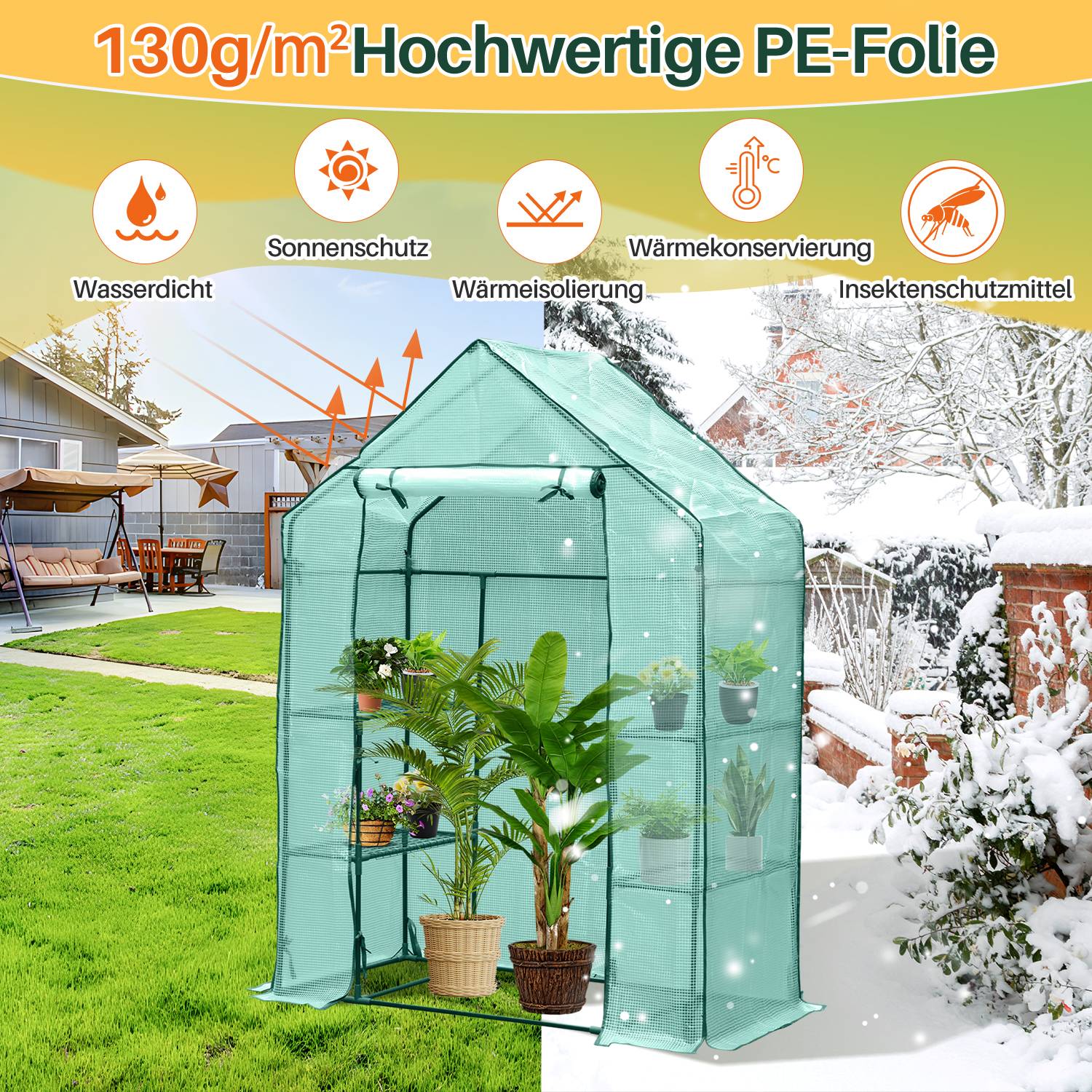 Foliengewächshaus Tomatengewächshaus 143x73x195 cm Gewächshaus Treibhaus,Grün