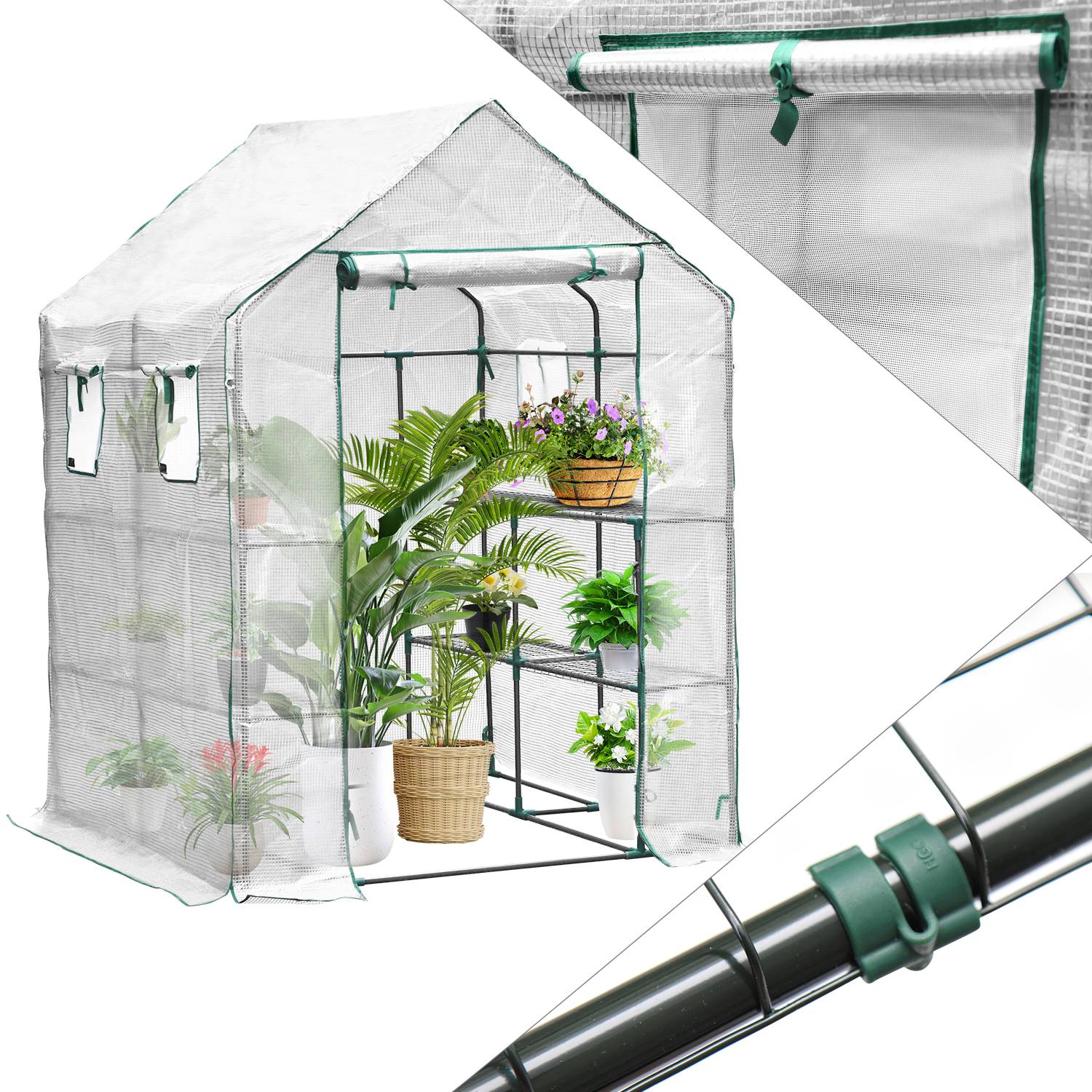 Foliengewächshaus Tomatengewächshaus 143x143x195 cm Gewächshaus Treibhaus,weiß