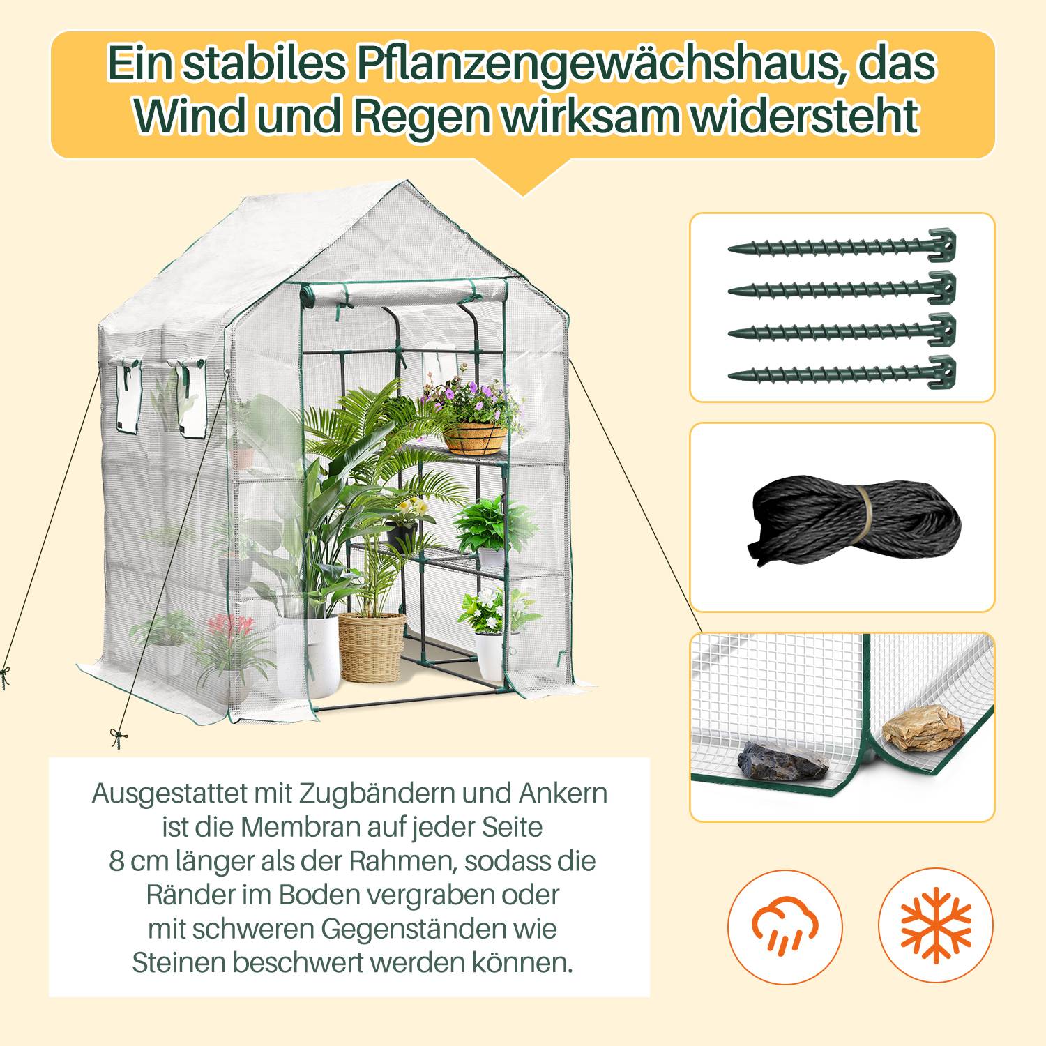 Foliengewächshaus Gewächshaus für Tomaten, mit Gitternetzfolie für Garten zur Aufzucht, spitzdach, weiß, 143x143x195 cm (LxBxH) Mehrweg
