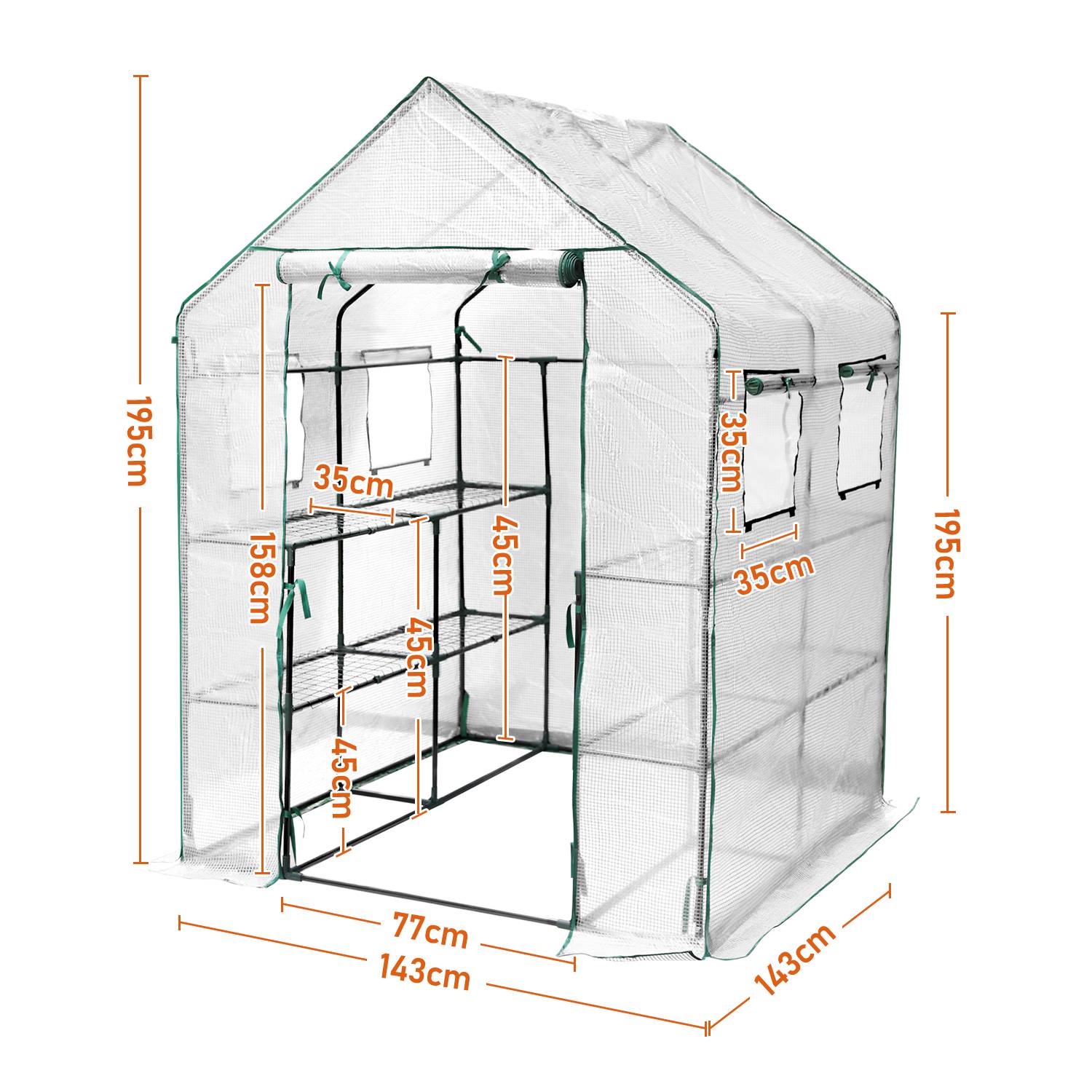 Foliengewächshaus Tomatengewächshaus 143x143x195 cm Gewächshaus Treibhaus,weiß