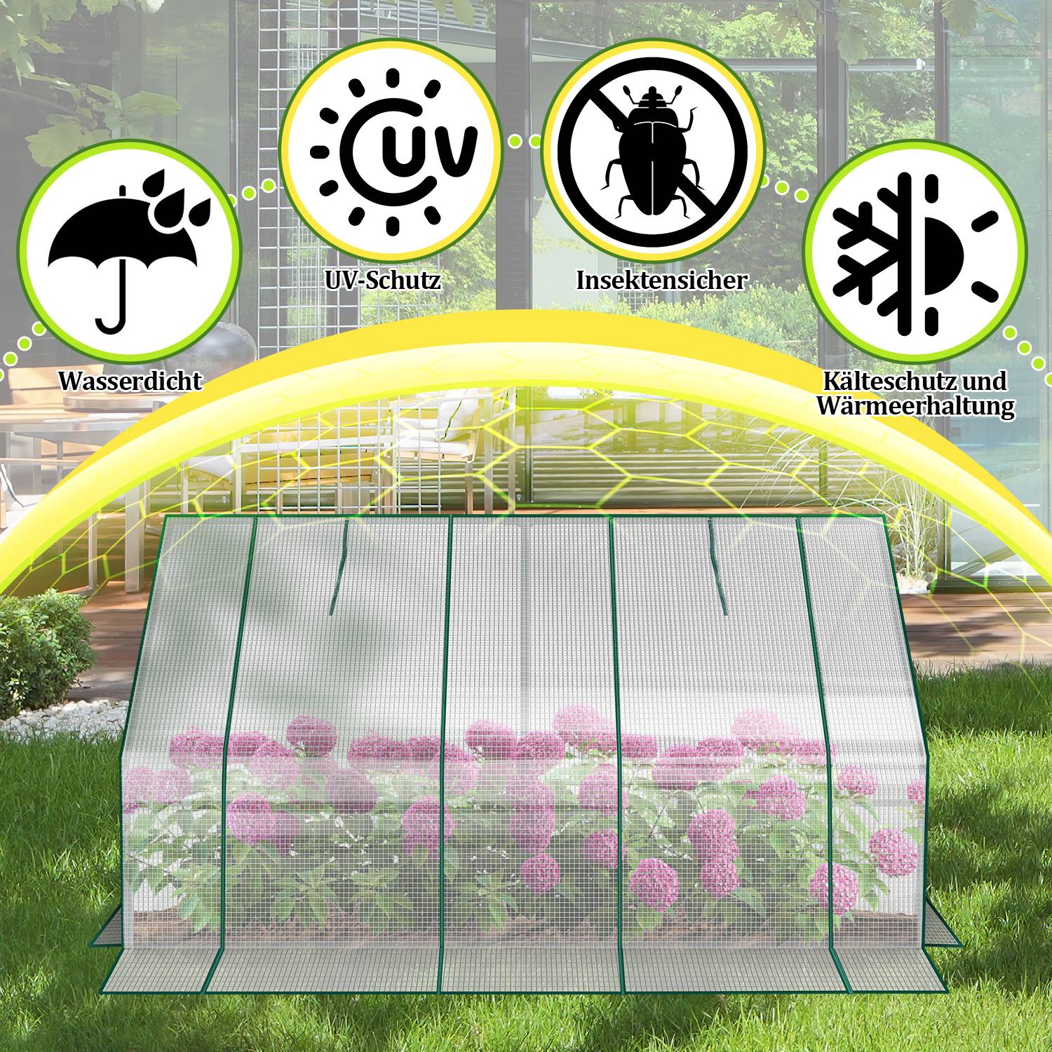 Gewächshaus Treibhaus Tomatenhaus Frühbeet 180 x 90 x 90 cm weiß