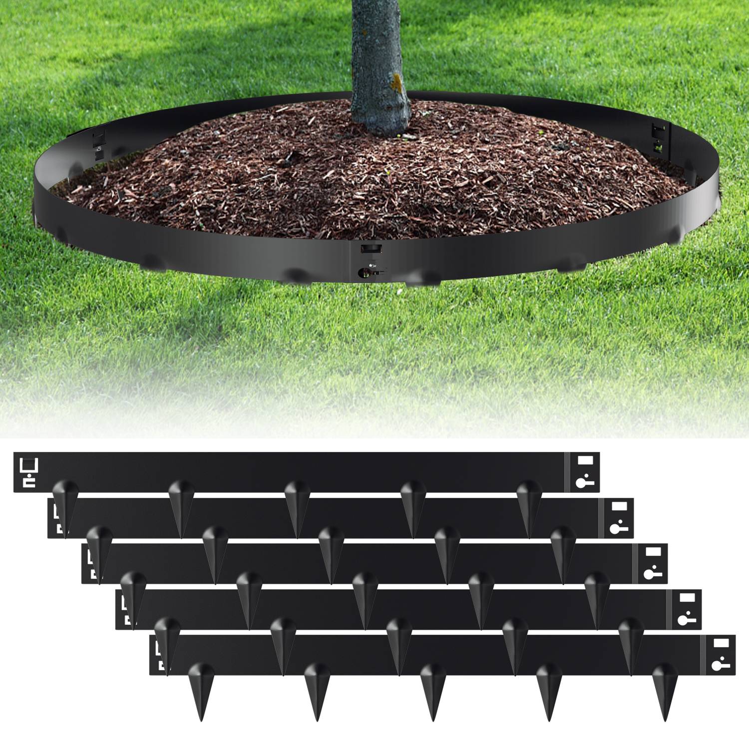 Rasenkante mit Spitzen Metall 100 x 15 cm 20m Beeteinfassung Mähkante Verzinkt Wegbegrenzung Beetumrandung Palisade Schwarz