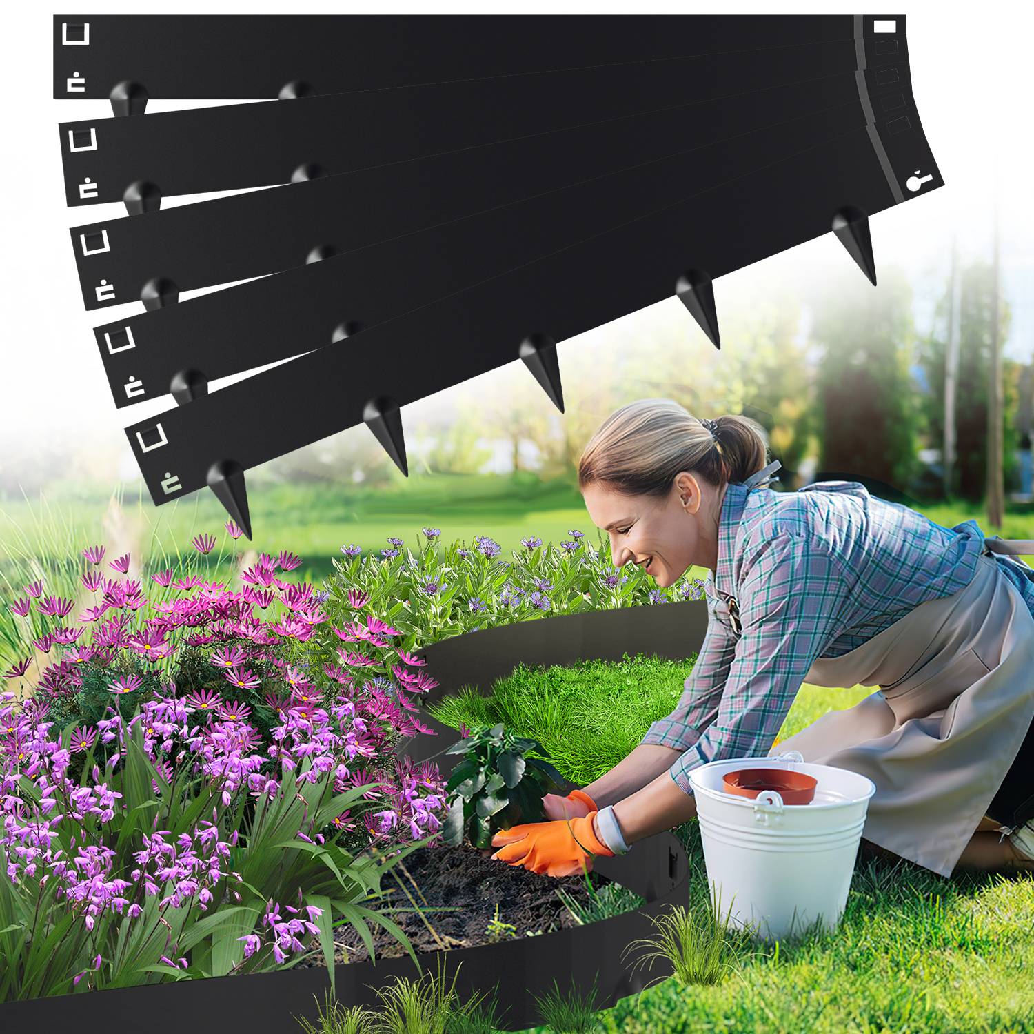 Rasenkante Schnecken Abwehr Verzinkt Blumenzaun Trennrand Gartenumrandung Stahl 100x18cm 100m Schwarz