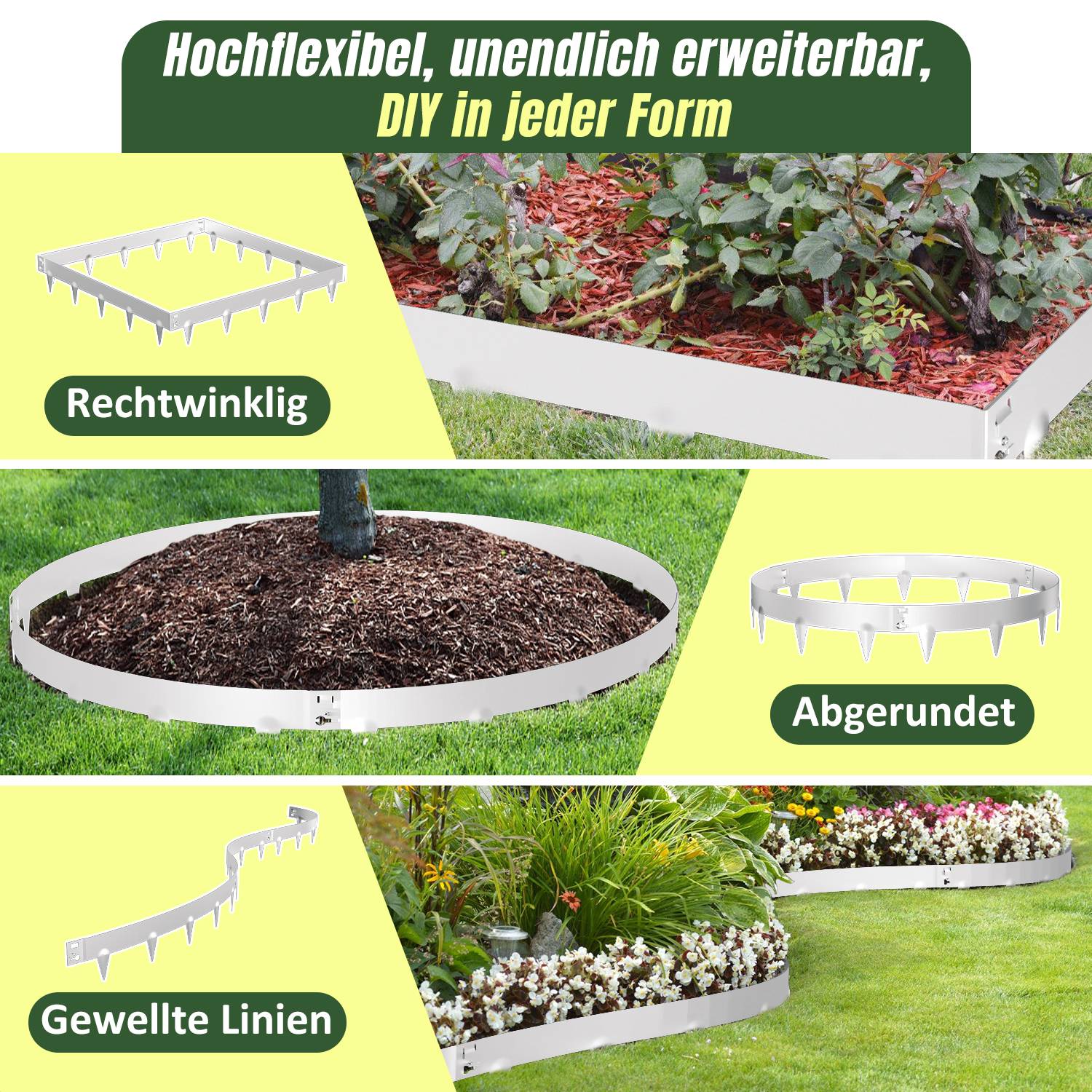 Rasenkante mit Spitzen Metall 100 x 18 cm 20m Beeteinfassung Mähkante Verzinkt Wegbegrenzung Beetumrandung Palisade Silber