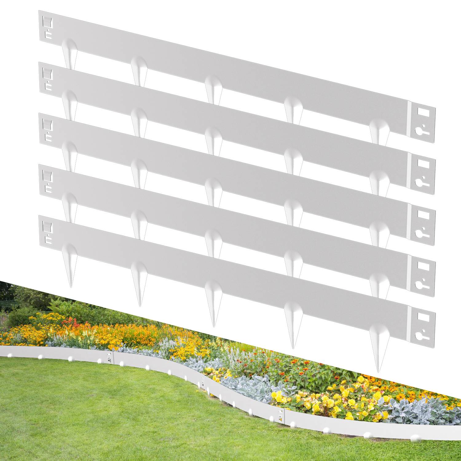 Rasenkante Schnecken Abwehr Verzinkt Blumenzaun Trennrand Gartenumrandung Stahl 100x15cm 20m Silber