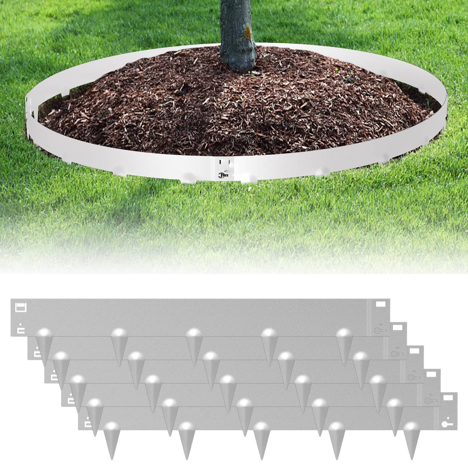 Rasenkante mit Spitzen Metall 100 x 15 cm 20m Beeteinfassung Mähkante Verzinkt Wegbegrenzung Beetumrandung Palisade Silber