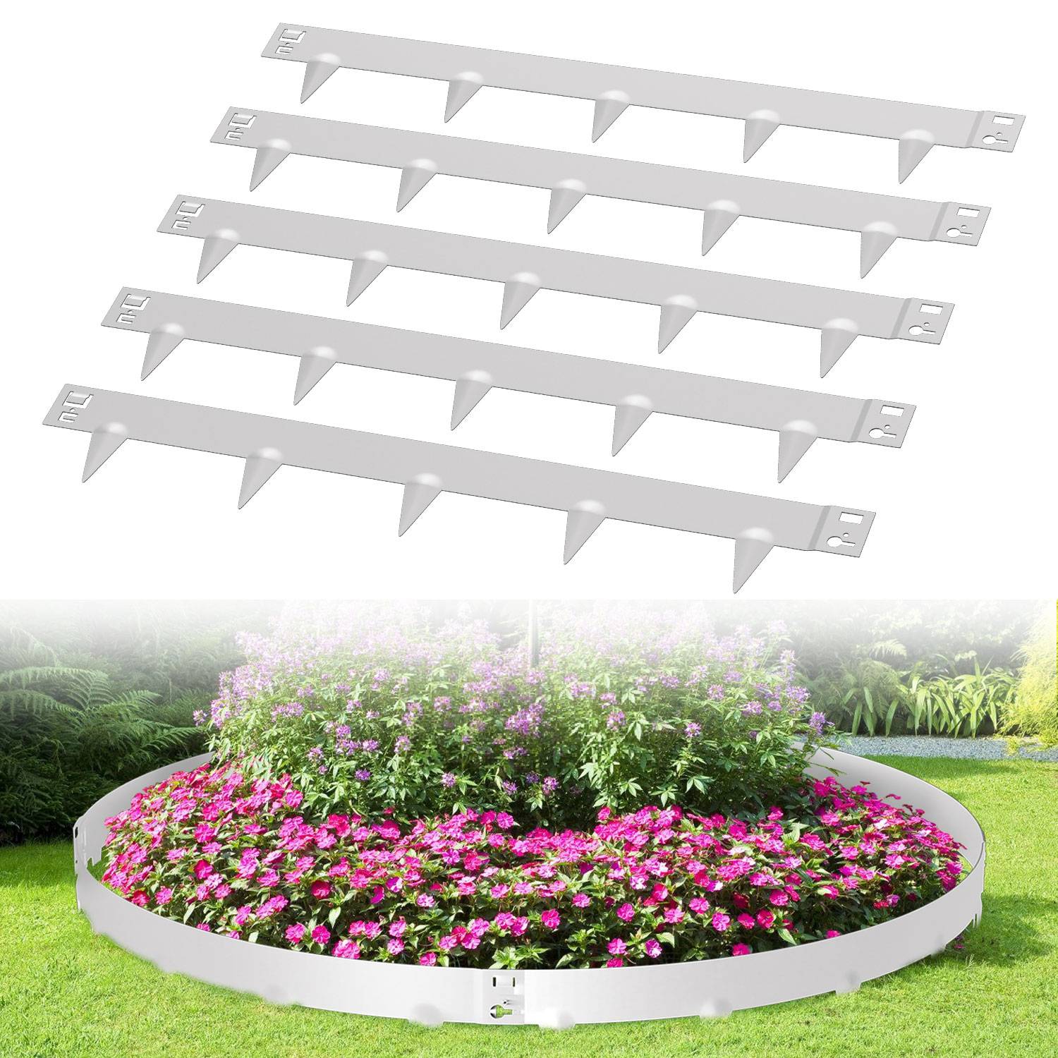 Rasenkante Schnecken Abwehr Verzinkt Blumenzaun Trennrand Gartenumrandung Stahl 100x15cm 80m Silber