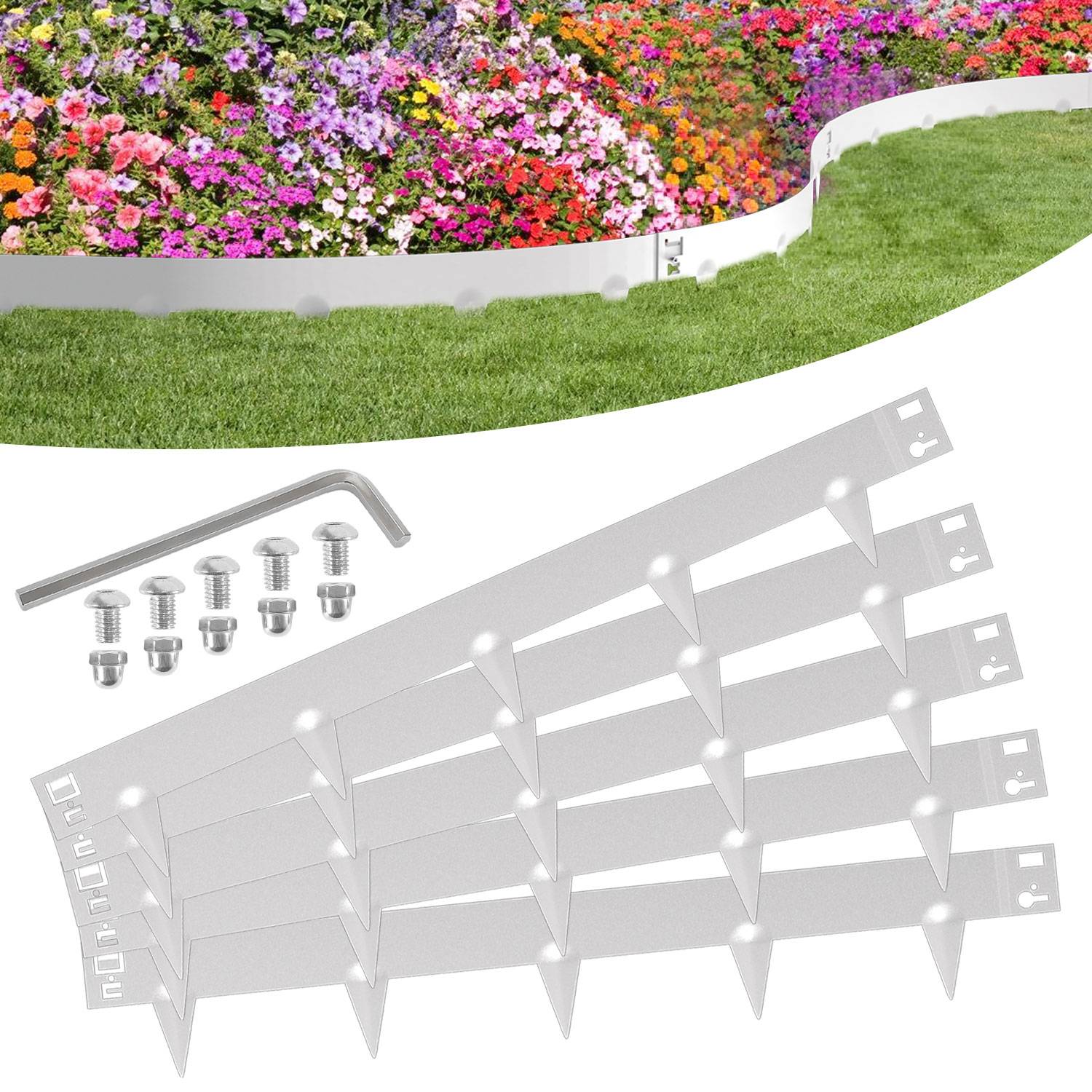 Rasenkante Schnecken Abwehr Verzinkt Blumenzaun Trennrand Gartenumrandung Stahl 100x18cm 100m Silber