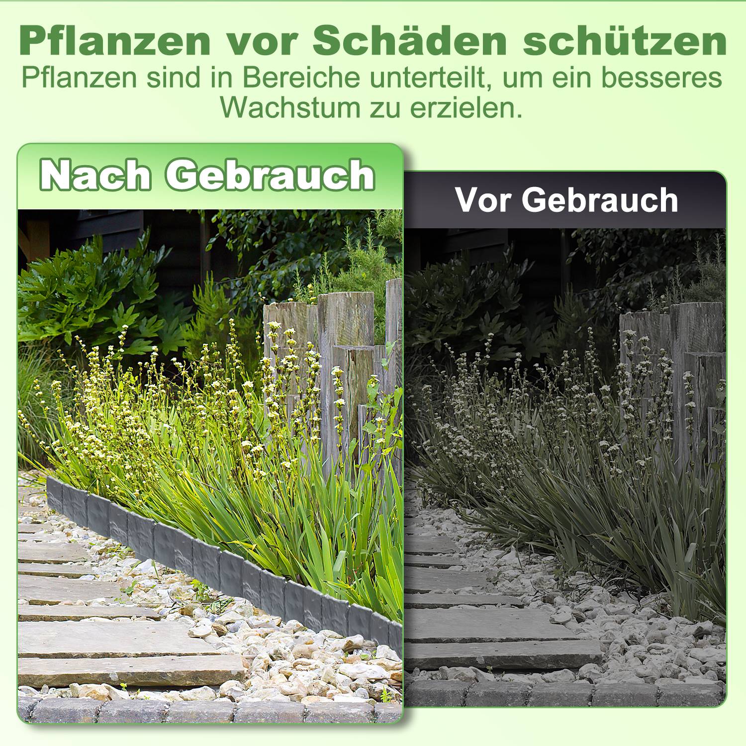 10 Stück Rasenkante Steinoptik Beeteinfassung Mähkante Beetumrandung Kunststoff für Garten, Wiese 2,5m Anthrazit