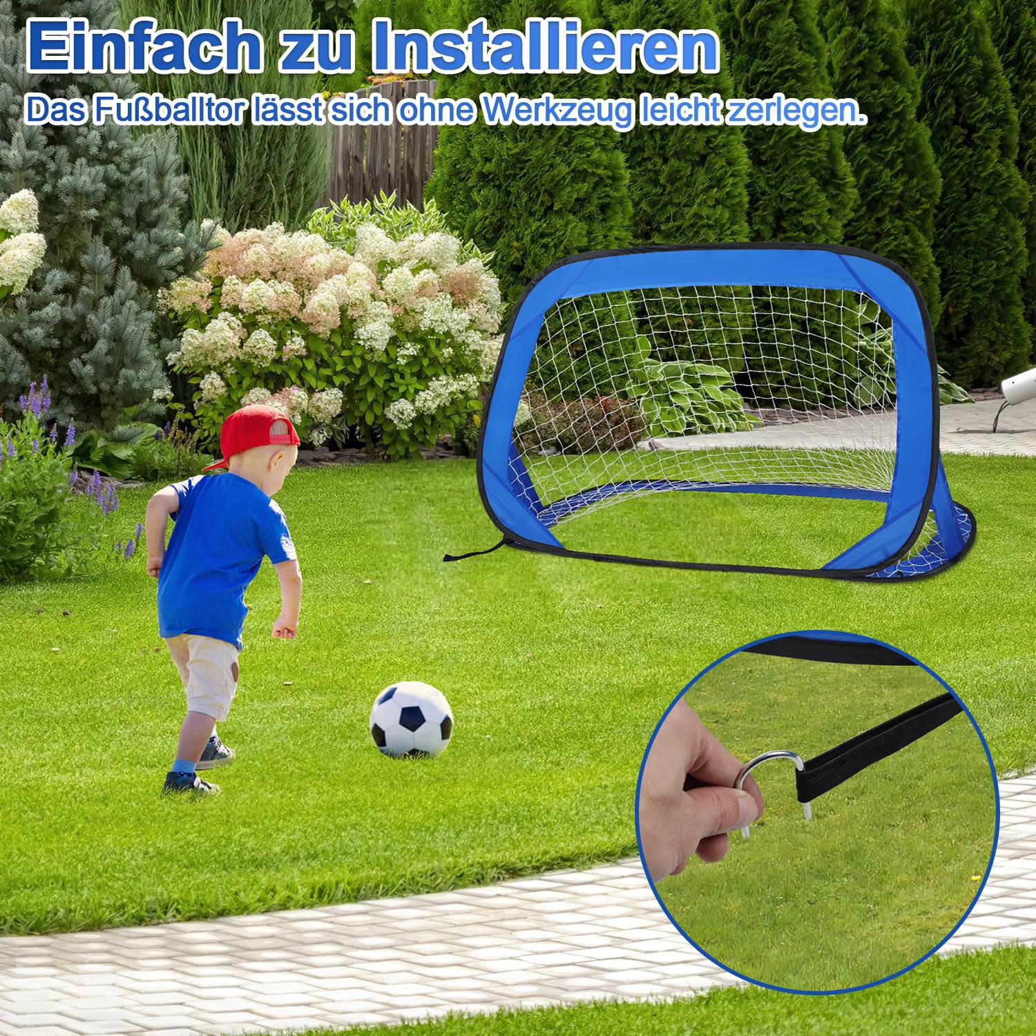 Fußballtor 4-in-1 mit Torwand für Kinder Pop-Up Fußballtor Faltbar inkl Tragetasche & Bodennägel 120x80x80cm (1 St.)