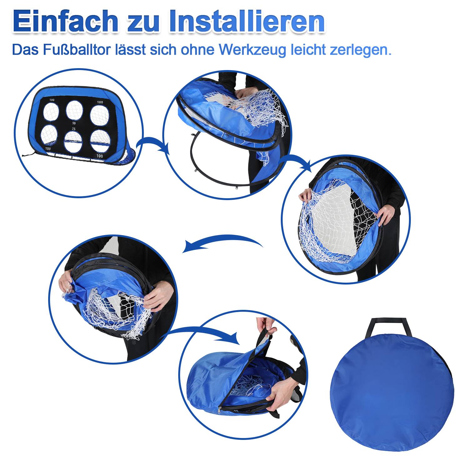 Fußballtor 4-in-1 mit Torwand für Kinder Pop-Up Fußballtor Faltbar inkl Tragetasche & Bodennägel 120x80x80cm (2 St.)