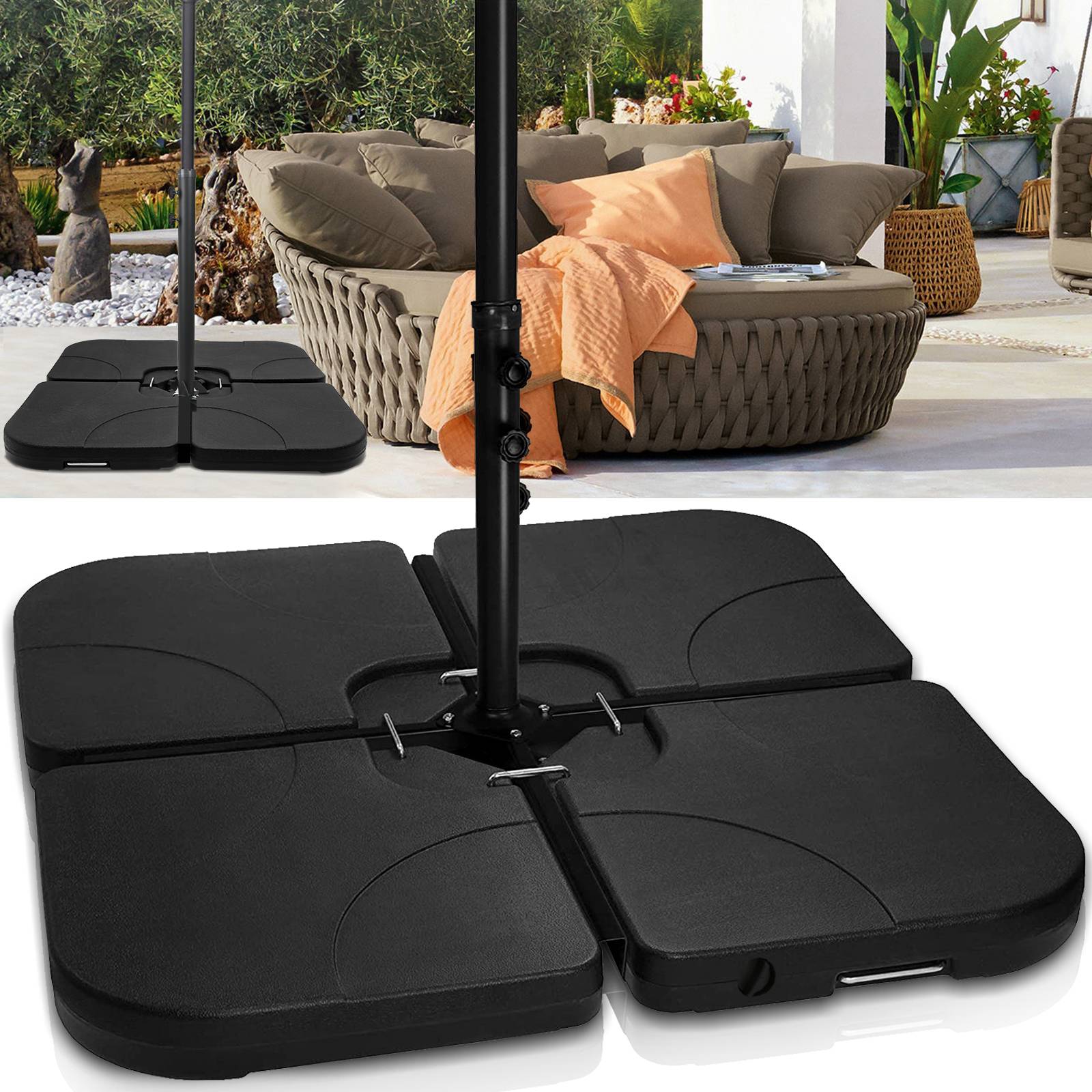 Sonnenschirmständer 4er-Set befüllbar mit Sand / Wasser bis 80 kg HDPE Kunststoff Sonnen-Schirmständer