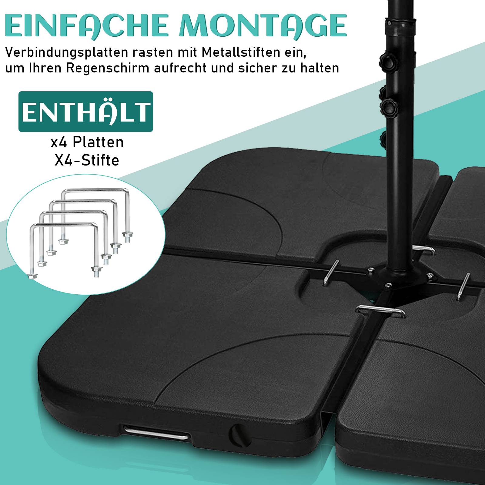 Sonnenschirmständer 4er-Set befüllbar mit Sand / Wasser bis 80 kg HDPE Kunststoff Sonnen-Schirmständer