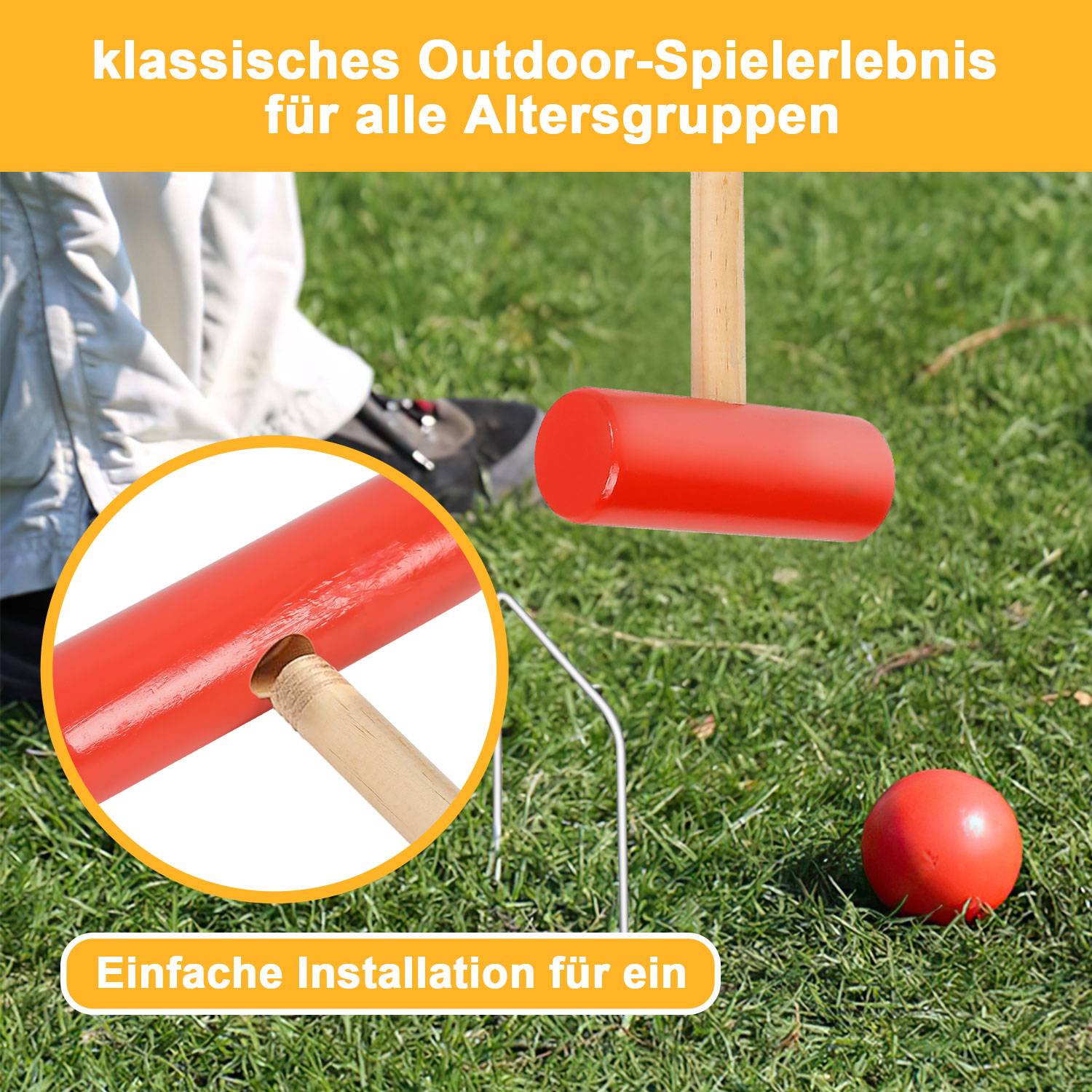 Krocket Spiel aus Holz für 4 Spieler für den Außenbereich Holzspiel Komplettset