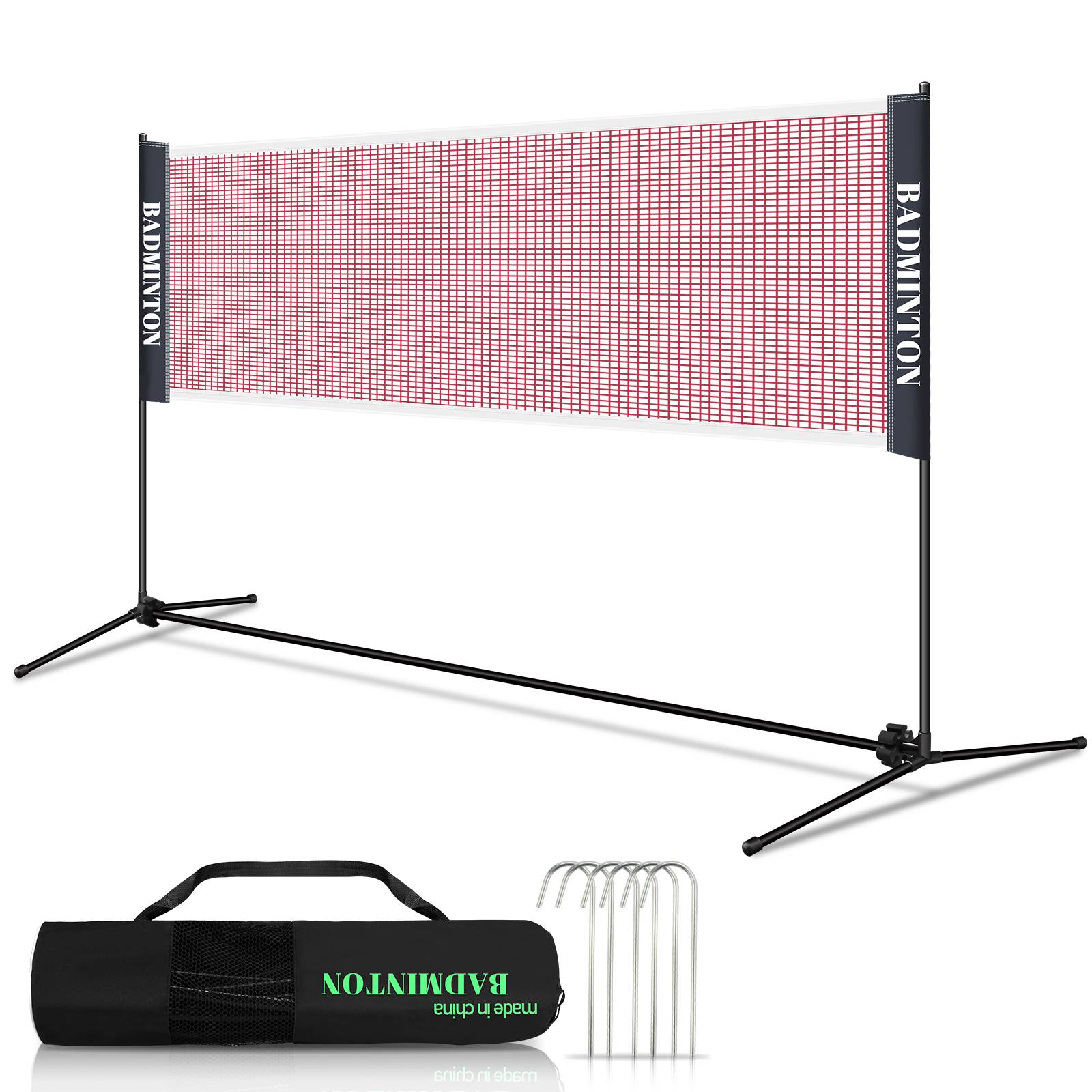 Badmintonnetz Set, Faltbares Tennisnetz, Volleyballnetz mit Transporttasche, Höhenverstellbar, Indoor & Outdoor, Höhen 93-155 cm, 310 cm