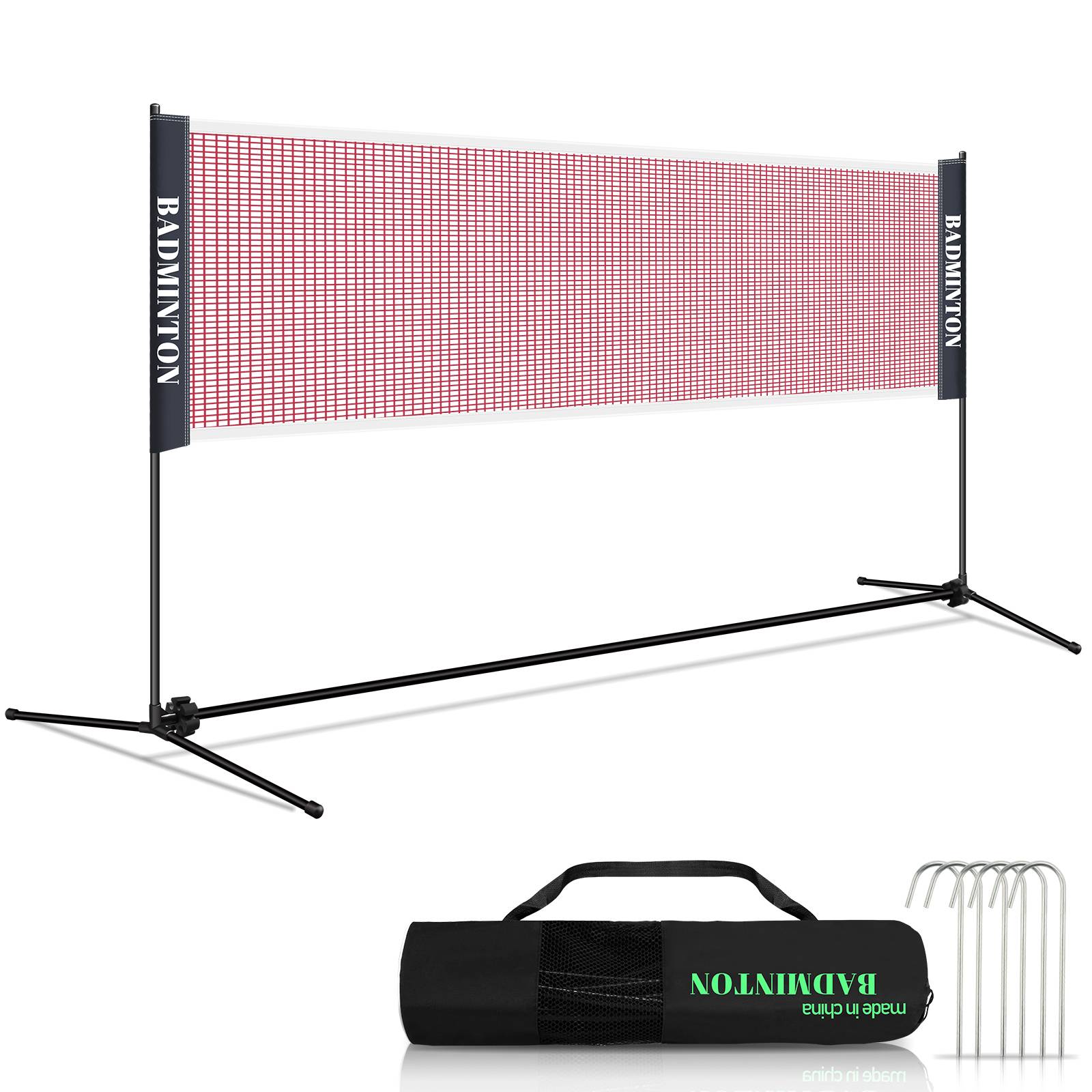 Badmintonnetz Set, Faltbares Tennisnetz, Volleyballnetz mit Transporttasche, Höhenverstellbar, Indoor & Outdoor, Höhen 93-155 cm, 410 cm