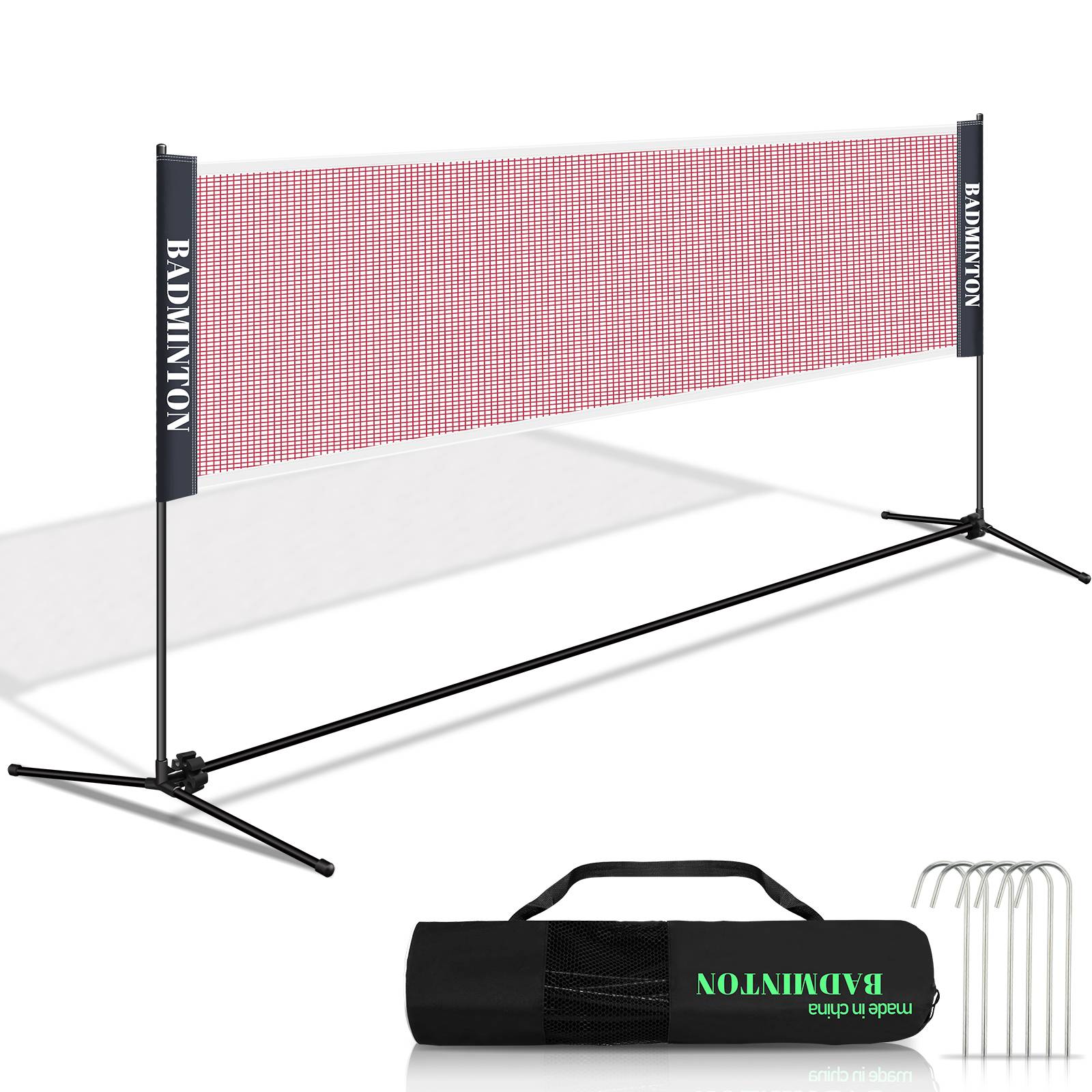 Badmintonnetz Set, Faltbares Tennisnetz, Volleyballnetz mit Transporttasche, Höhenverstellbar, Indoor & Outdoor, Höhen 93-155 cm, 510 cm