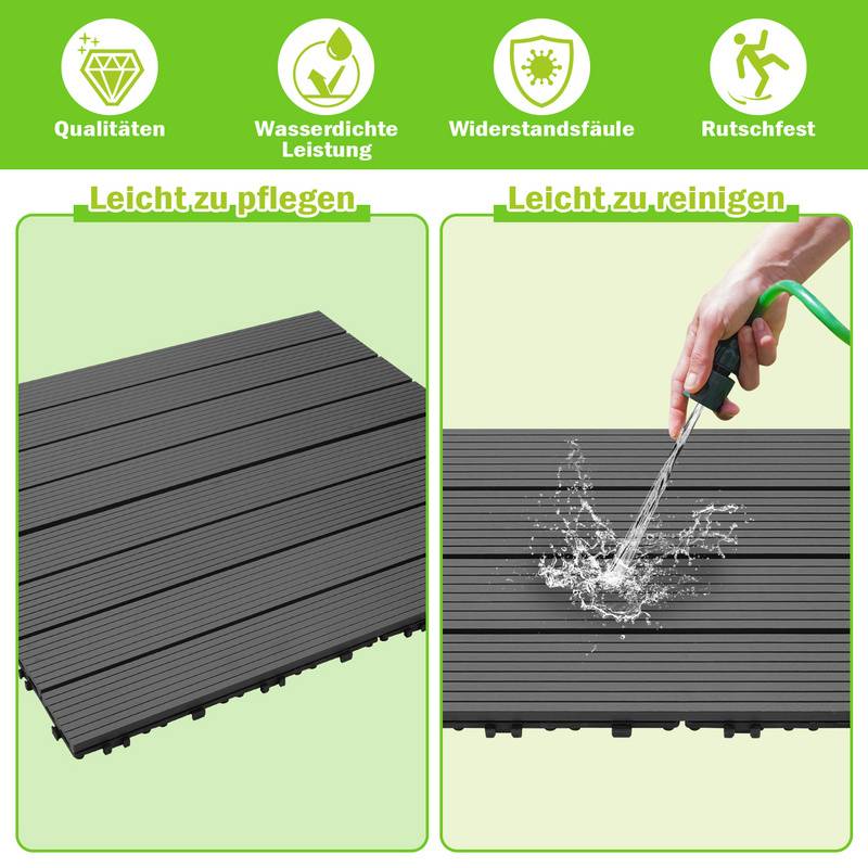 Terrassenfliesen aus Kunststoff, Klicksystem, WPC Fliese，30 x 30cm, 11 Stück (1m²)