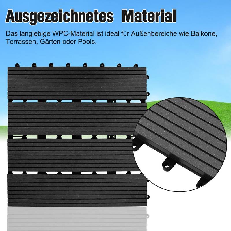 Terrassenfliesen aus Kunststoff, Klicksystem, WPC Fliese，30 x 30cm, 55 Stück (5m²)