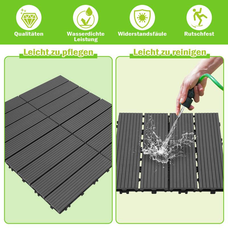 Terrassenfliesen aus Kunststoff, Klicksystem, WPC Fliese，30 x 30cm, 55 Stück (5m²)