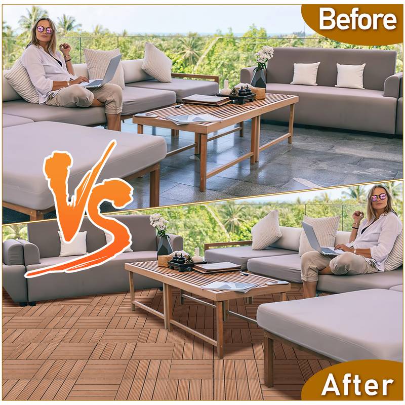 Terrassenfliesen Klickfliesen in Holzoptik, WPC Fliese，30 x 30cm, Braun, 22 Stück (2m²)