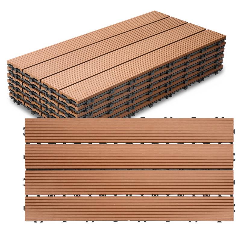 Terrassenfliesen Balkon, WPC Fliesen Wasserfilterbar Terrassen Garten, Braun 30x60cm 18 Stück