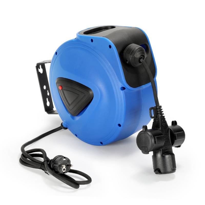 Kabeltrommel Automatische 20M+1.5M Kabelaufroller IP44 Modell mit drei Steckern 250V mit Stopfunktion für Wandmontage Decken und Wandmontage