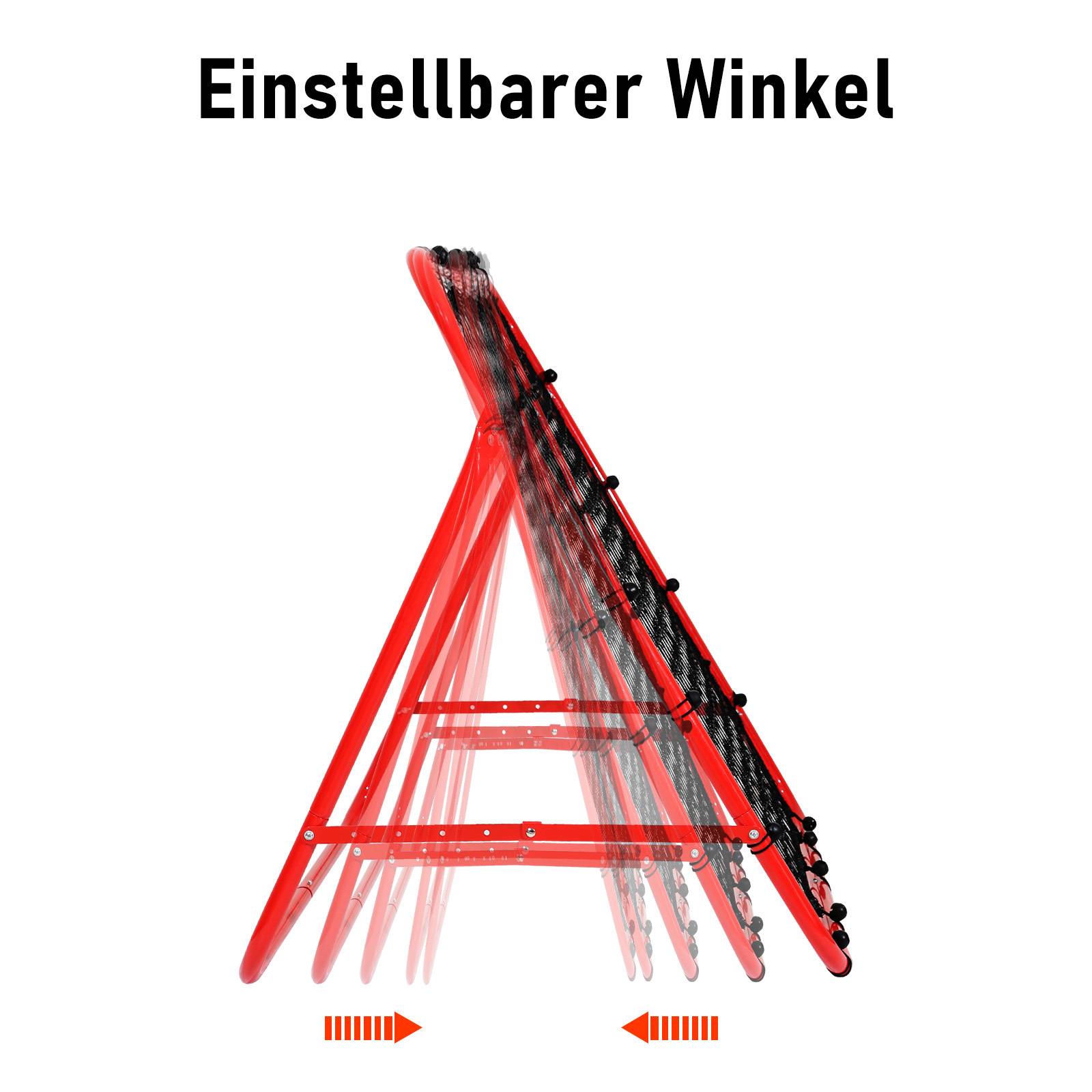 Illustration eines verstellbaren Klapplatts, dargestellt in zwei Positionen, mit dem deutschen Titel „Einstellbarer Winkel" darüber und Pfeilen, die die Winkelverstellung anzeigen.