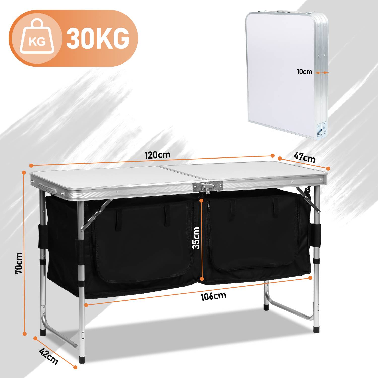 Campingküche 120x68x47, Campingschrank mit Aluminiumgestell, Campingmöbel, Outdoor Camping Küche, klappbar