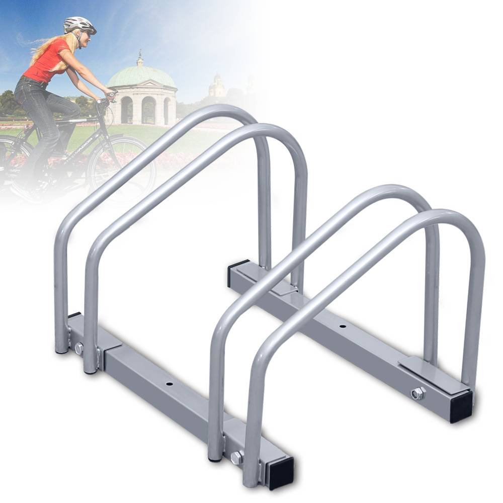 Fahrradständer für 2 Fahrräder, 41x32x26cm, aus verzinkt Stahl, Radständer, känn Boden/Wandmontage, für Reifenbreiten 3,5 - 5,5 cm, Silber