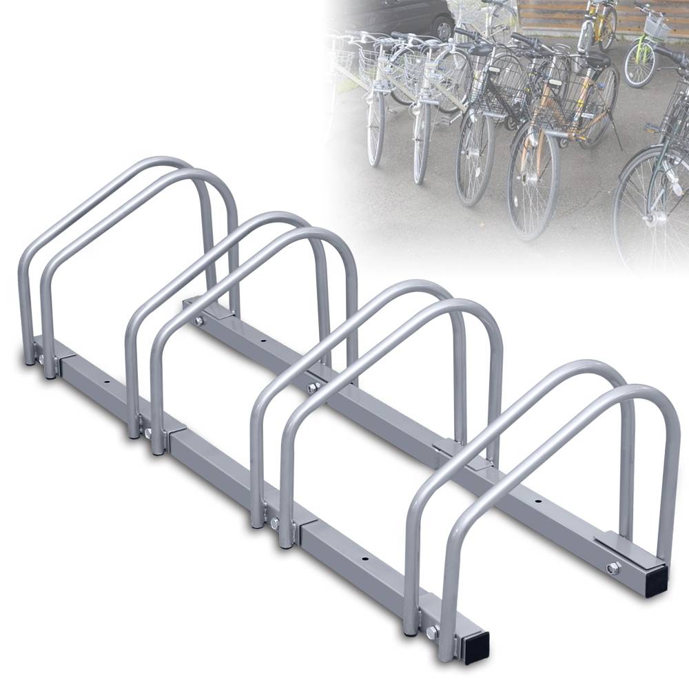 Fahrradständer für 4 Fahrräder, 101x32x26cm, aus verzinkt Stahl, Radständer, känn Boden/Wandmontage, für Reifenbreiten 3,5 - 5,5 cm, Silber