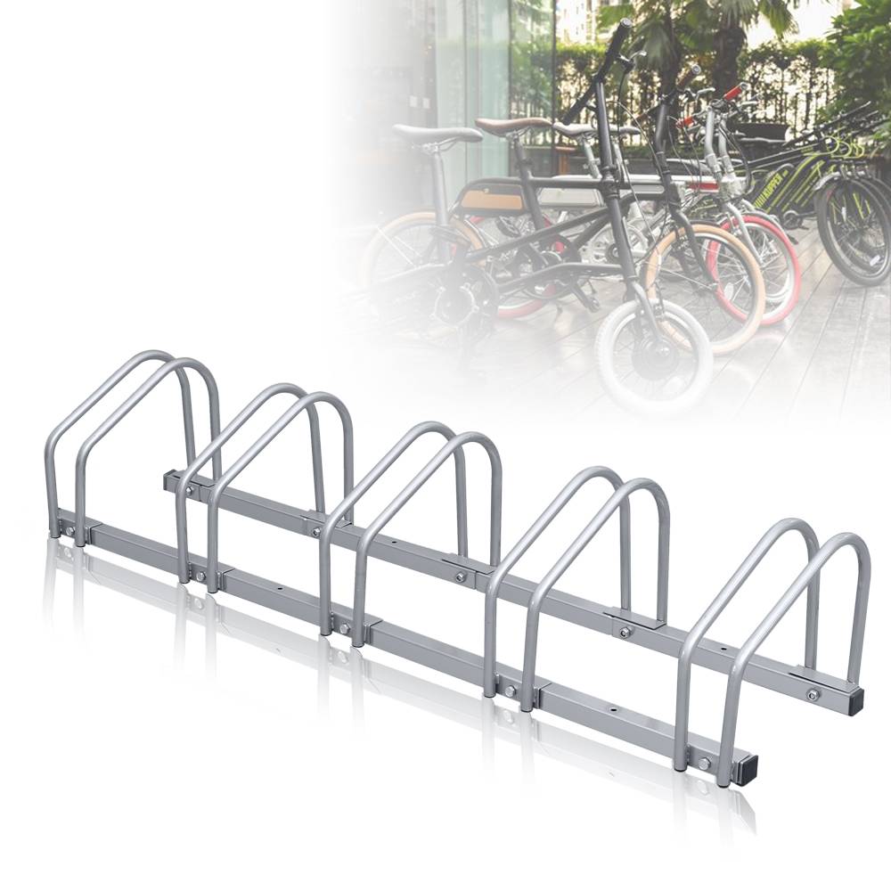 Fahrradständer für 5 Fahrräder, 130x32x26cm, aus verzinkt Stahl, Radständer, känn Boden/Wandmontage, für Reifenbreiten 3,5 - 5,5 cm, Silber