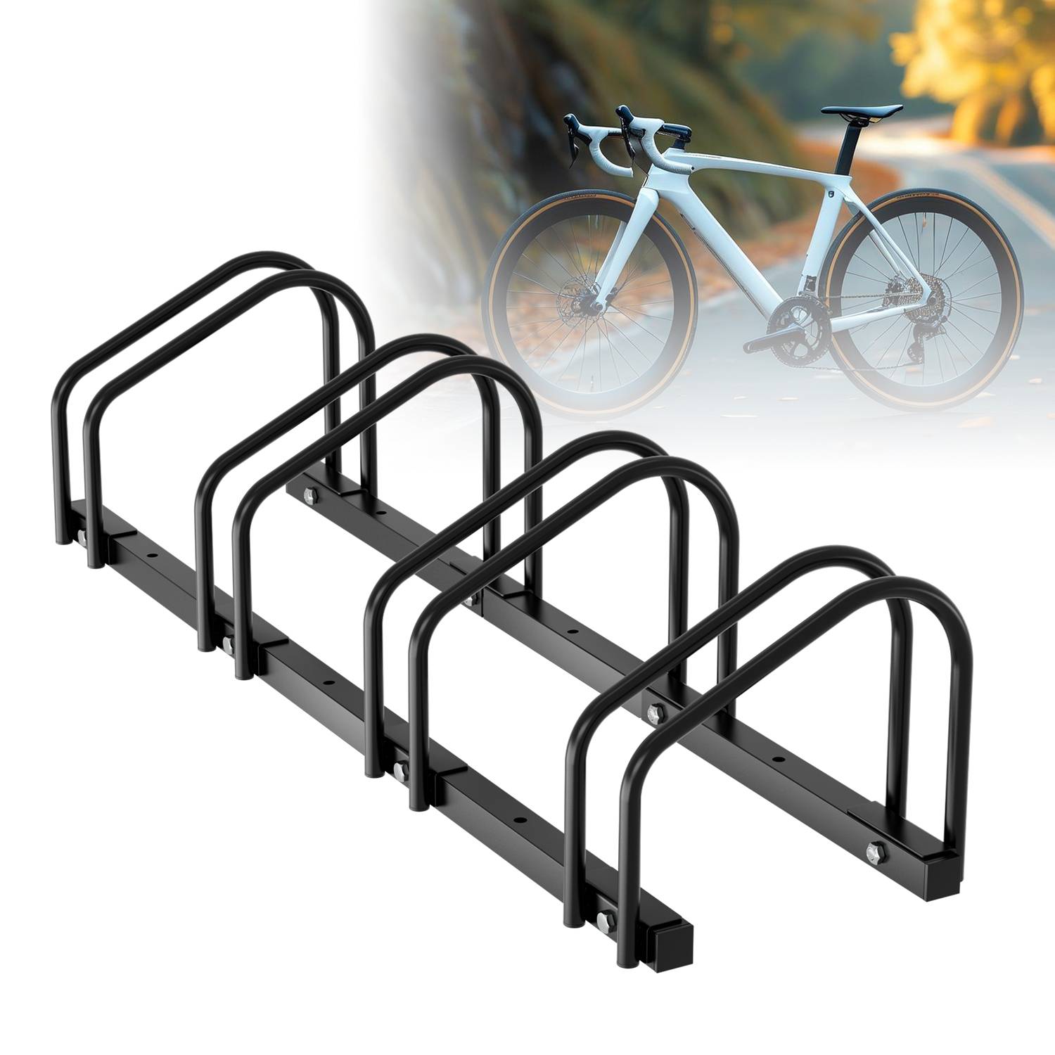 Fahrradständer für 4 Fahrräder, 101x32x26cm, aus verzinkt Stahl, Radständer, känn Boden/Wandmontage, für Reifenbreiten 3,5 - 5,5 cm, Schwarz