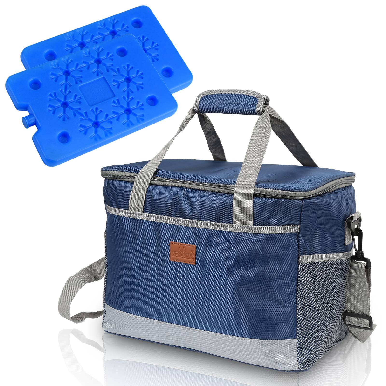 33 L Kühltasche Isoliertasche Thermotasche Wasserfest Picknicktasche Faltbar Kühlbox mit 2er-Set Kühlakkus Kühlelemente Camping Lunch Blau