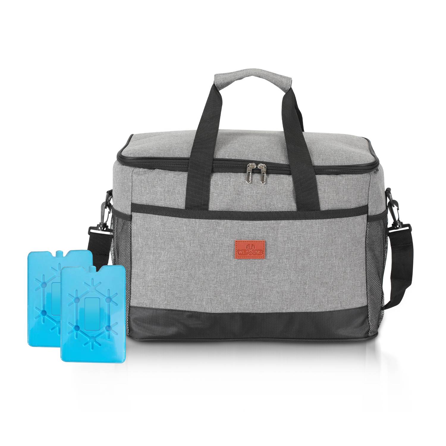 33 L Kühltasche Isoliertasche Thermotasche Wasserfest Picknicktasche Faltbar Kühlbox mit 2er-Set Kühlakkus Kühlelemente Camping Lunch Grau