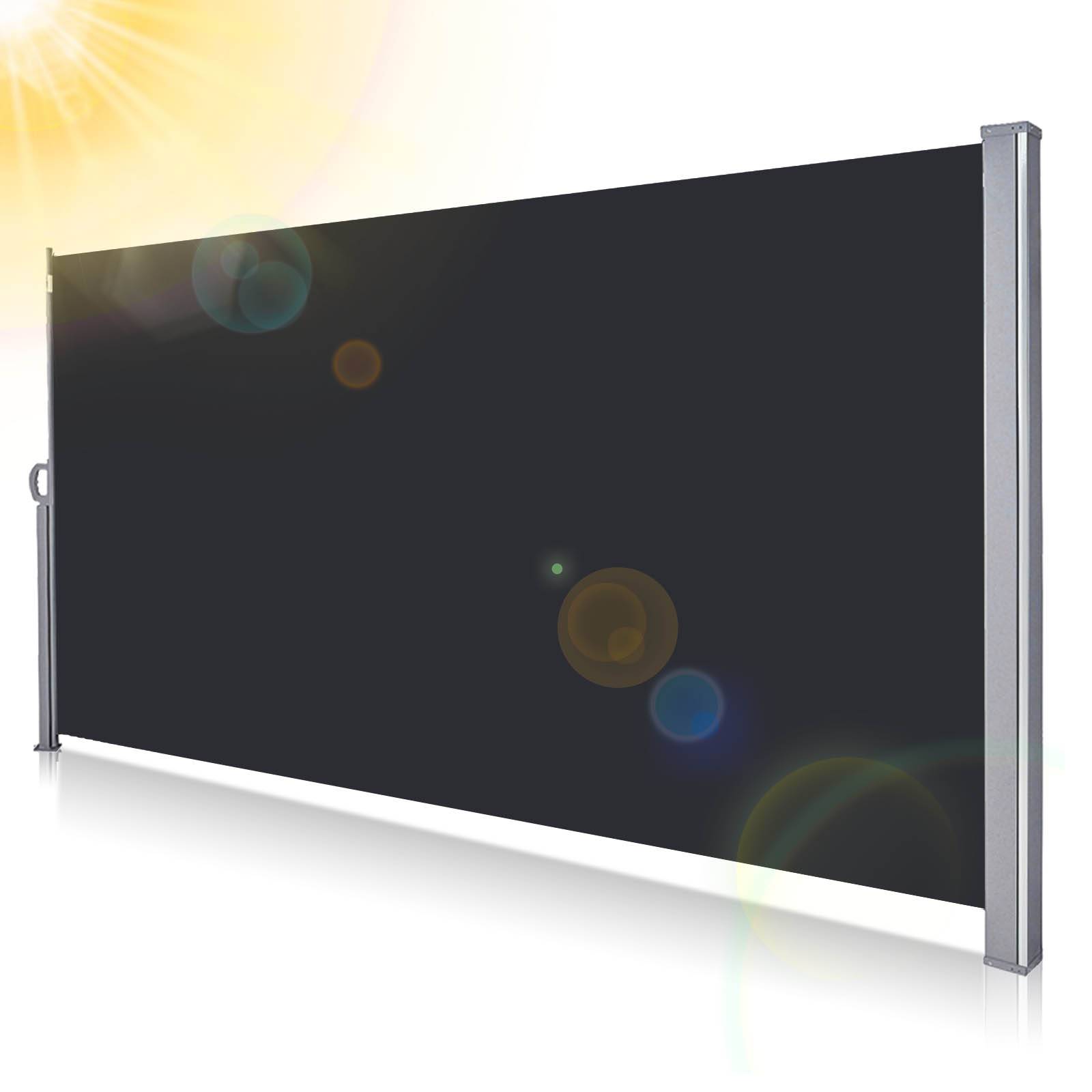 Seitenmarkise 140x300cm Sichtschutz Ausziehbar Blickdicht Sonnenschutz Markise Balkon Terrasse Garten Seitenrollo Windschutz Schwarz