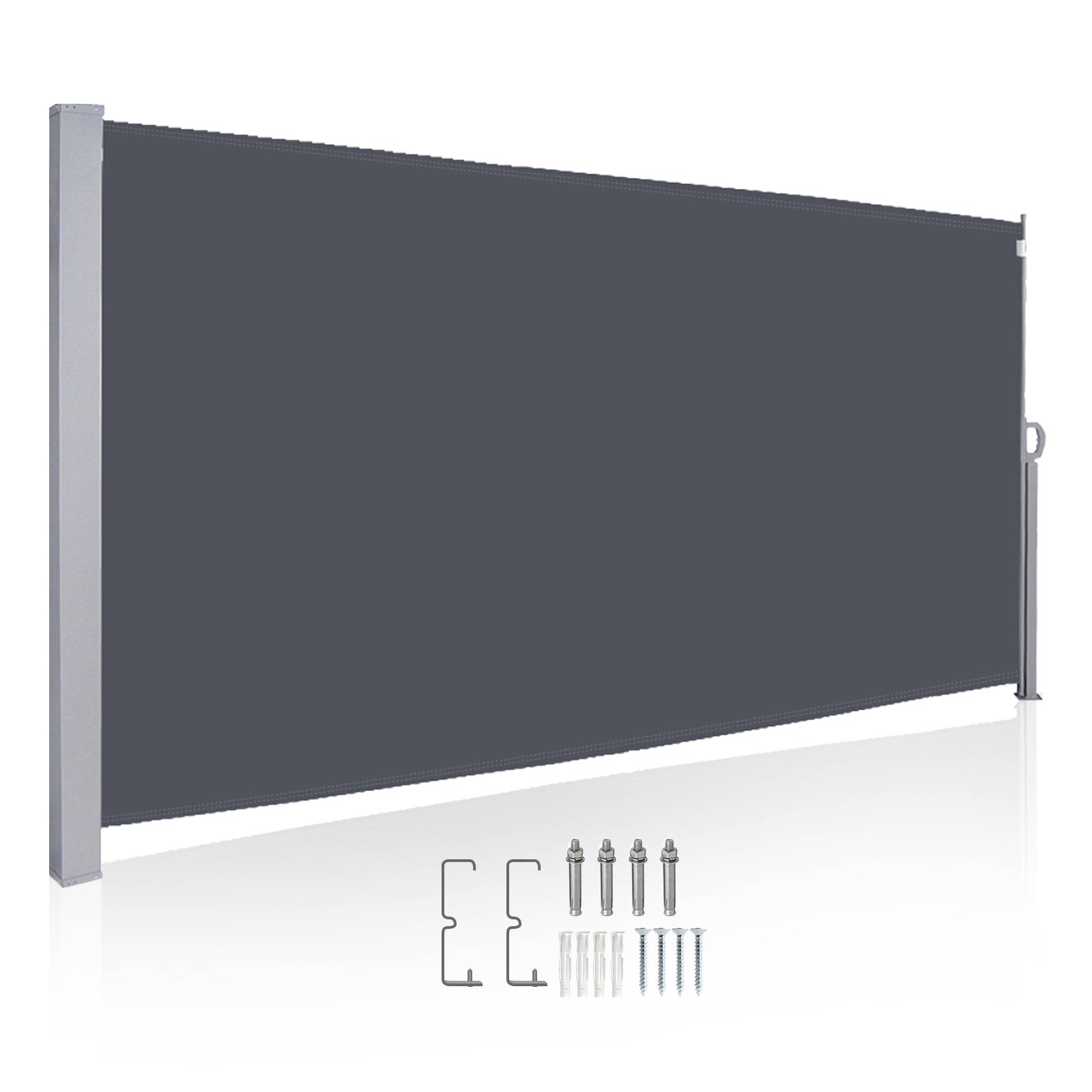 Seitenmarkise 160x300cm Sichtschutz Ausziehbar Blickdicht Sonnenschutz Markise Balkon Terrasse Garten Seitenrollo Windschutz Grau