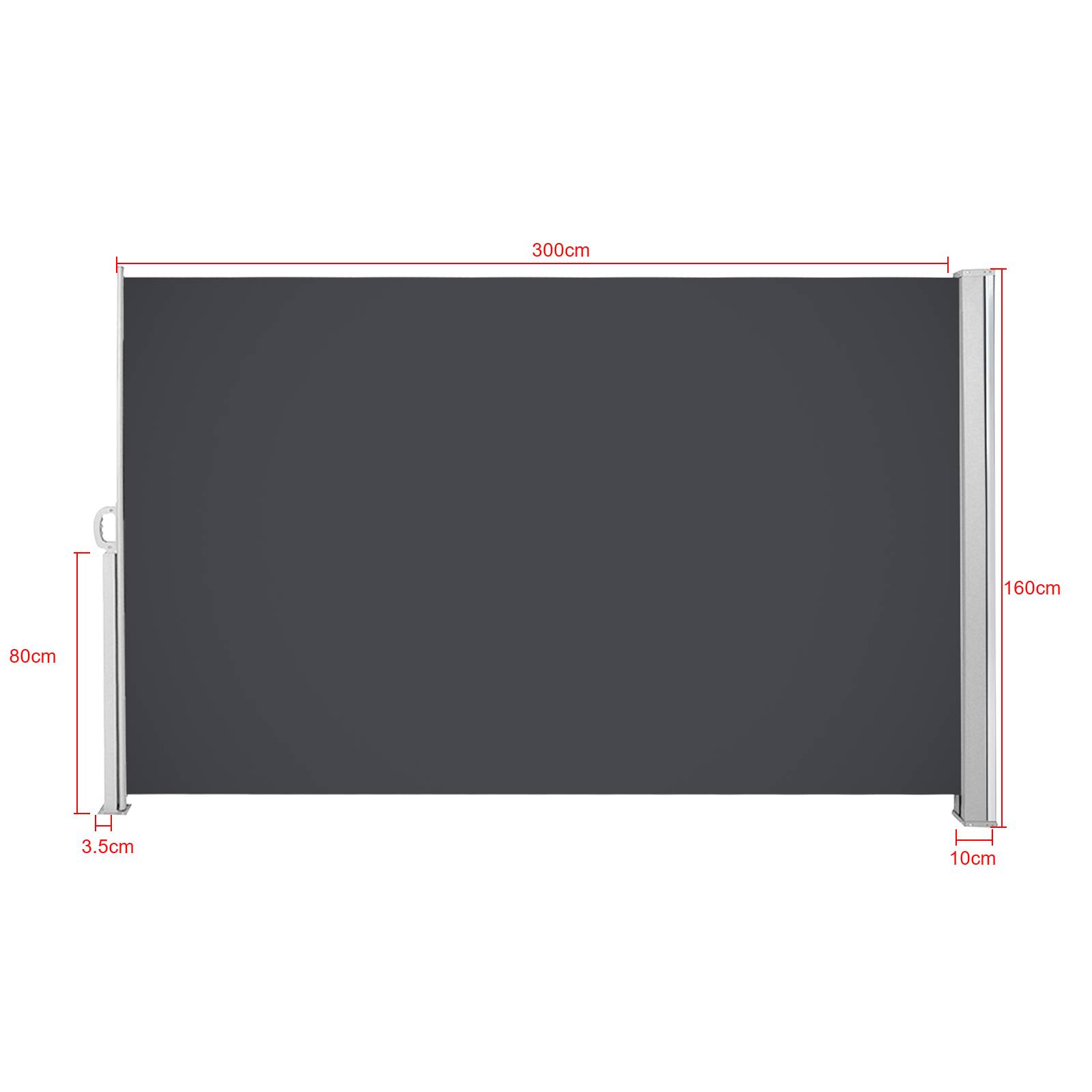 Seitenmarkise 160x300cm Sichtschutz Ausziehbar Blickdicht Sonnenschutz Markise Balkon Terrasse Garten Seitenrollo Windschutz Grau