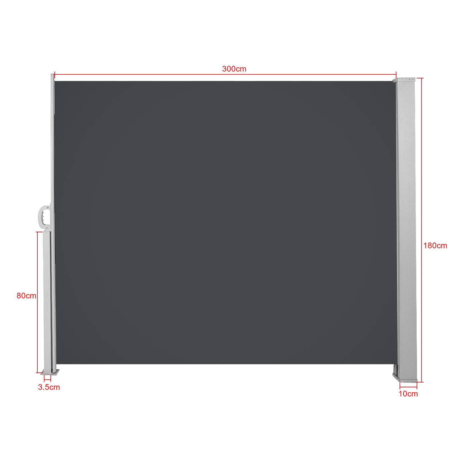 Seitenmarkise 180x300cm Sichtschutz Ausziehbar Blickdicht Sonnenschutz Markise Balkon Terrasse Garten Seitenrollo Windschutz Grau