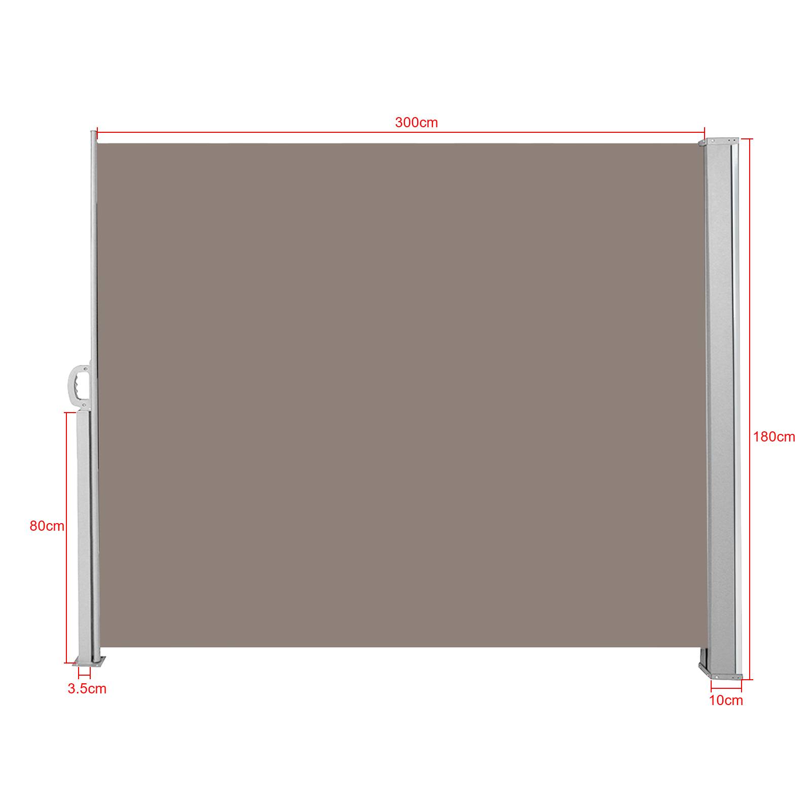 Seitenmarkise 180x300cm Sichtschutz Ausziehbar Blickdicht Sonnenschutz Markise Balkon Terrasse Garten Seitenrollo Windschutz Brau
